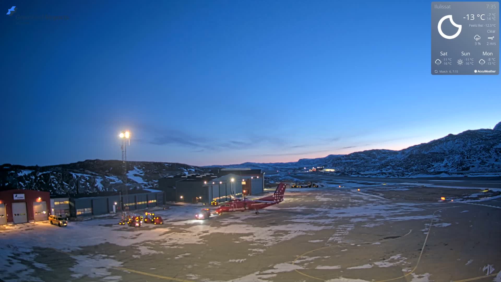 Mittarfik Ilulissat Airport North Towards View Live Cam JAV / BGJN - Ilulissat, Avannaata, Greenland, Denmark