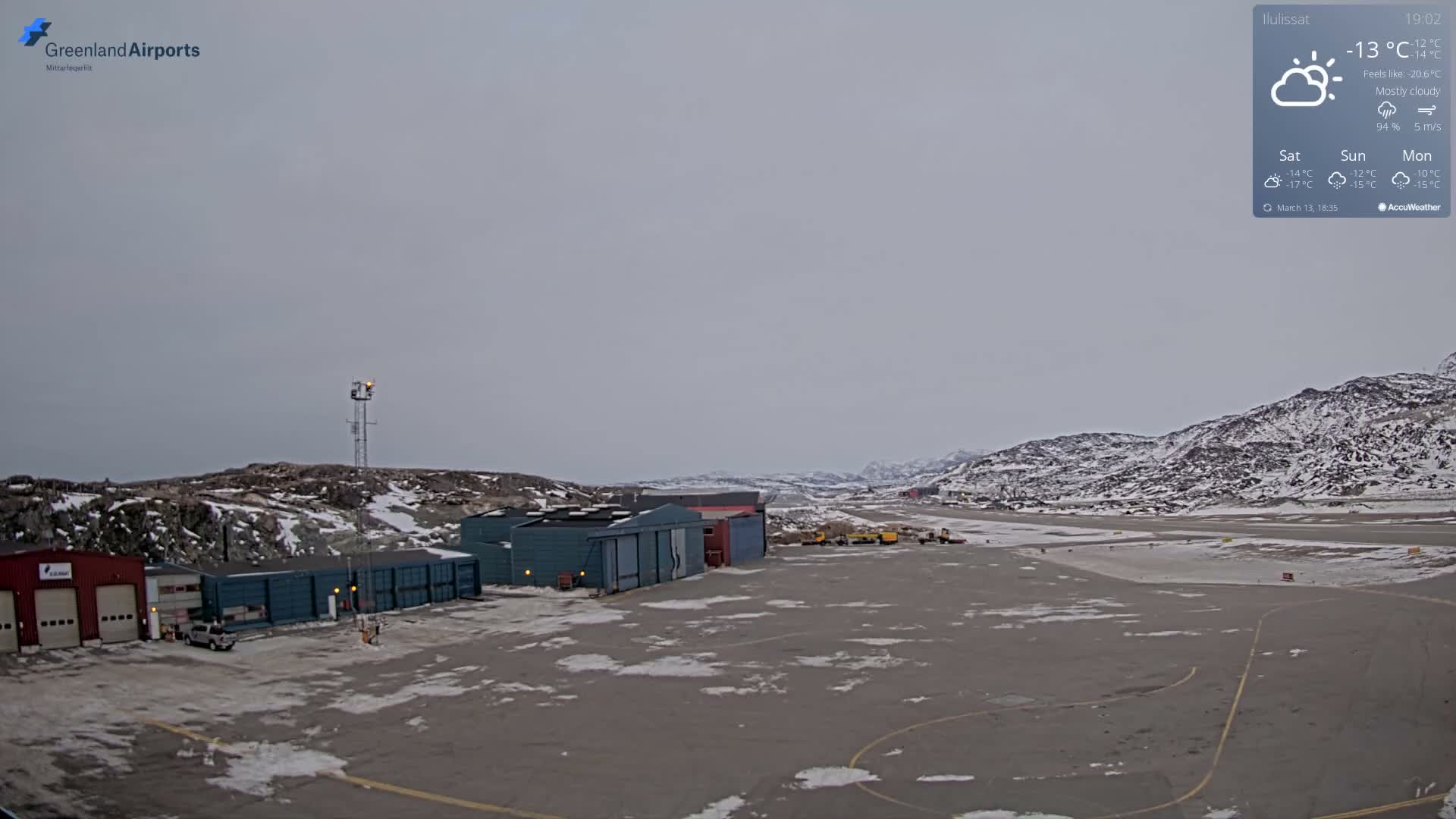 Mittarfik Ilulissat Airport North Towards View Live Cam JAV / BGJN - Ilulissat, Avannaata, Greenland, Denmark