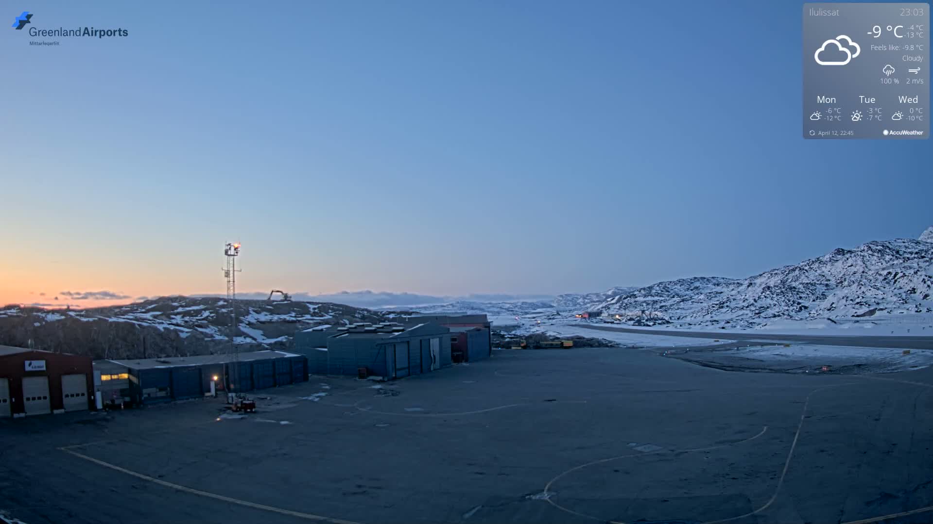 Mittarfik Ilulissat Airport North Towards View Live Cam JAV / BGJN - Ilulissat, Avannaata, Greenland, Denmark