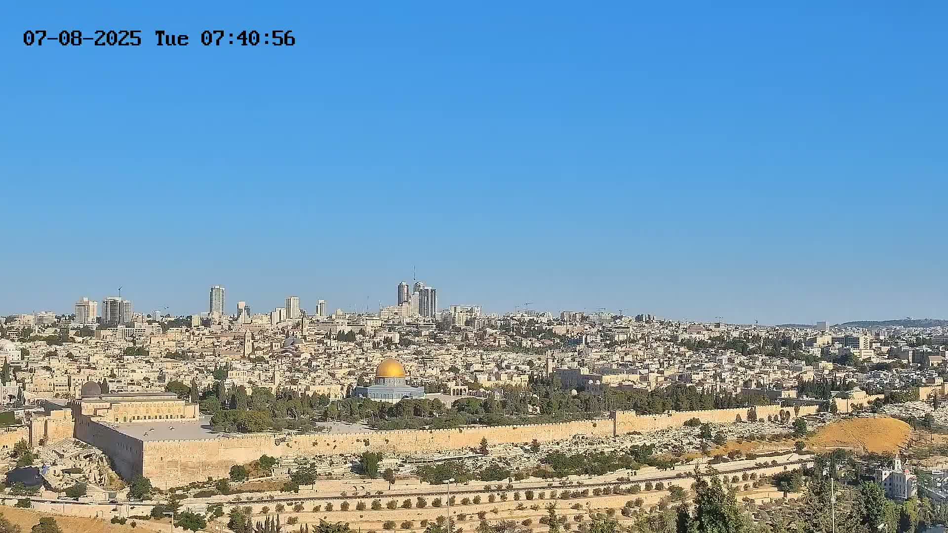 East & West Quds (East & West Jerusalem) &Temple Mount Panaroma Skyline View from Mount of Olives Live Cam - At-Tur, East Quds (East Jerusalem), Palestine