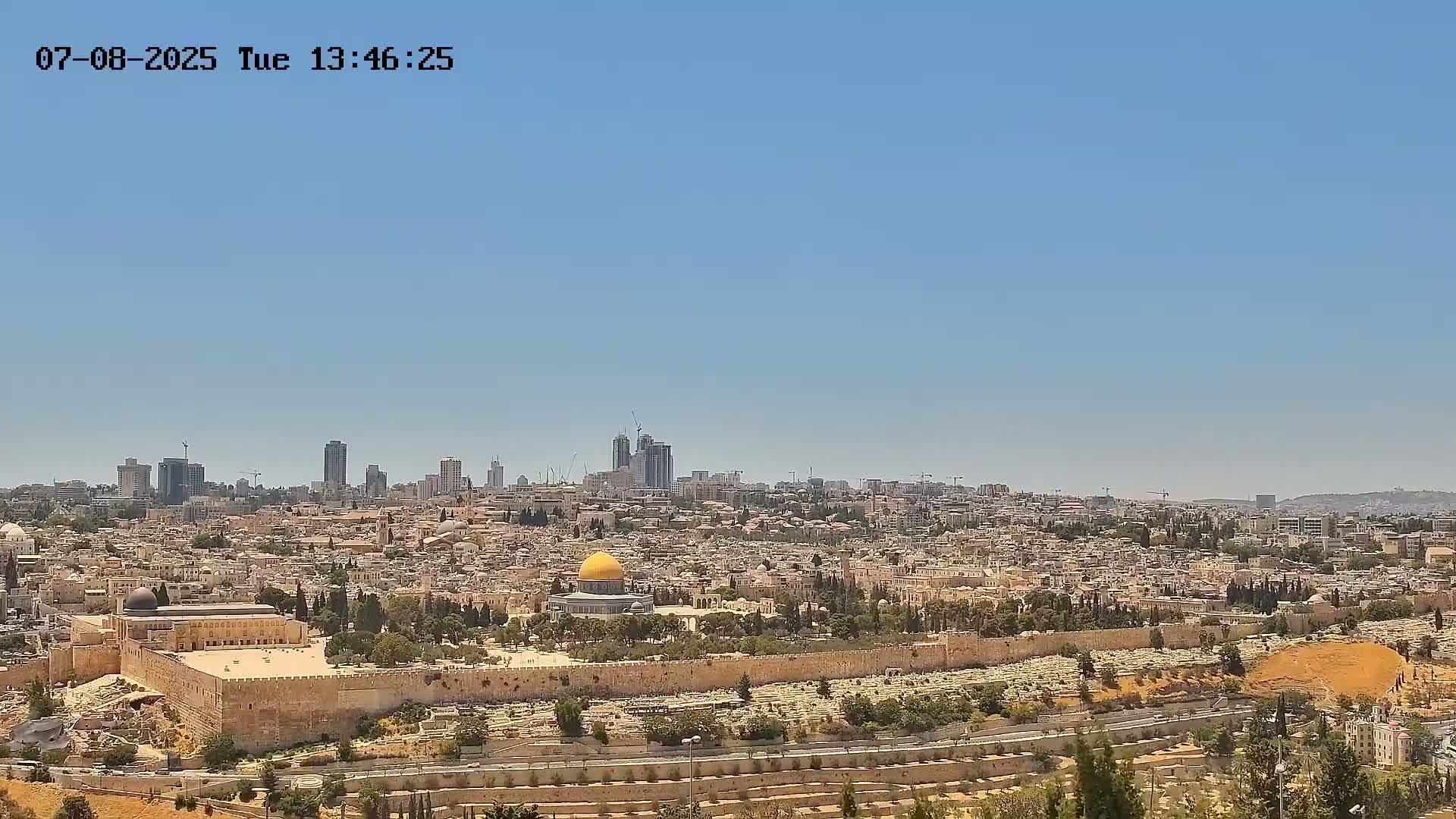 East & West Quds (East & West Jerusalem) &Temple Mount Panaroma Skyline View from Mount of Olives Live Cam - At-Tur, East Quds (East Jerusalem), Palestine