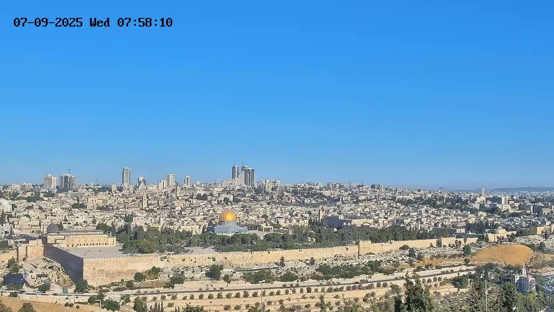 East & West Quds (East & West Jerusalem) &Temple Mount Panaroma Skyline View from Mount of Olives Live Cam - At-Tur, East Quds (East Jerusalem), Palestine