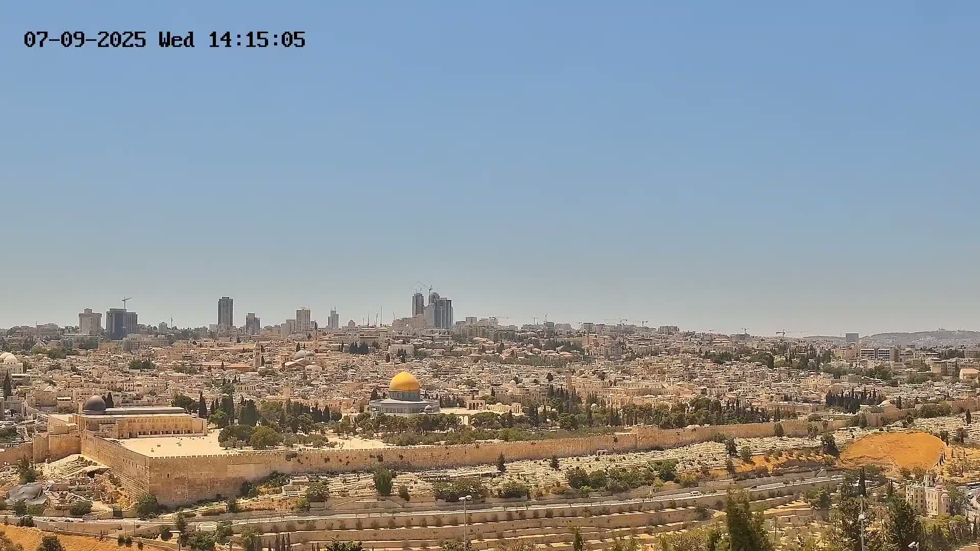 East & West Quds (East & West Jerusalem) &Temple Mount Panaroma Skyline View from Mount of Olives Live Cam - At-Tur, East Quds (East Jerusalem), Palestine
