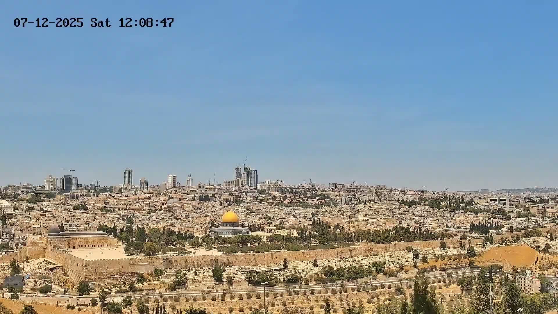 East & West Quds (East & West Jerusalem) &Temple Mount Panaroma Skyline View from Mount of Olives Live Cam - At-Tur, East Quds (East Jerusalem), Palestine