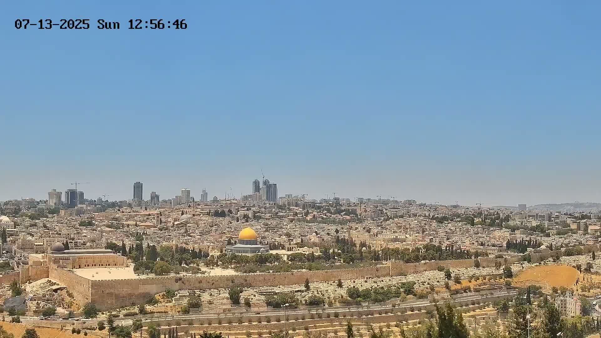 East & West Quds (East & West Jerusalem) &Temple Mount Panaroma Skyline View from Mount of Olives Live Cam - At-Tur, East Quds (East Jerusalem), Palestine