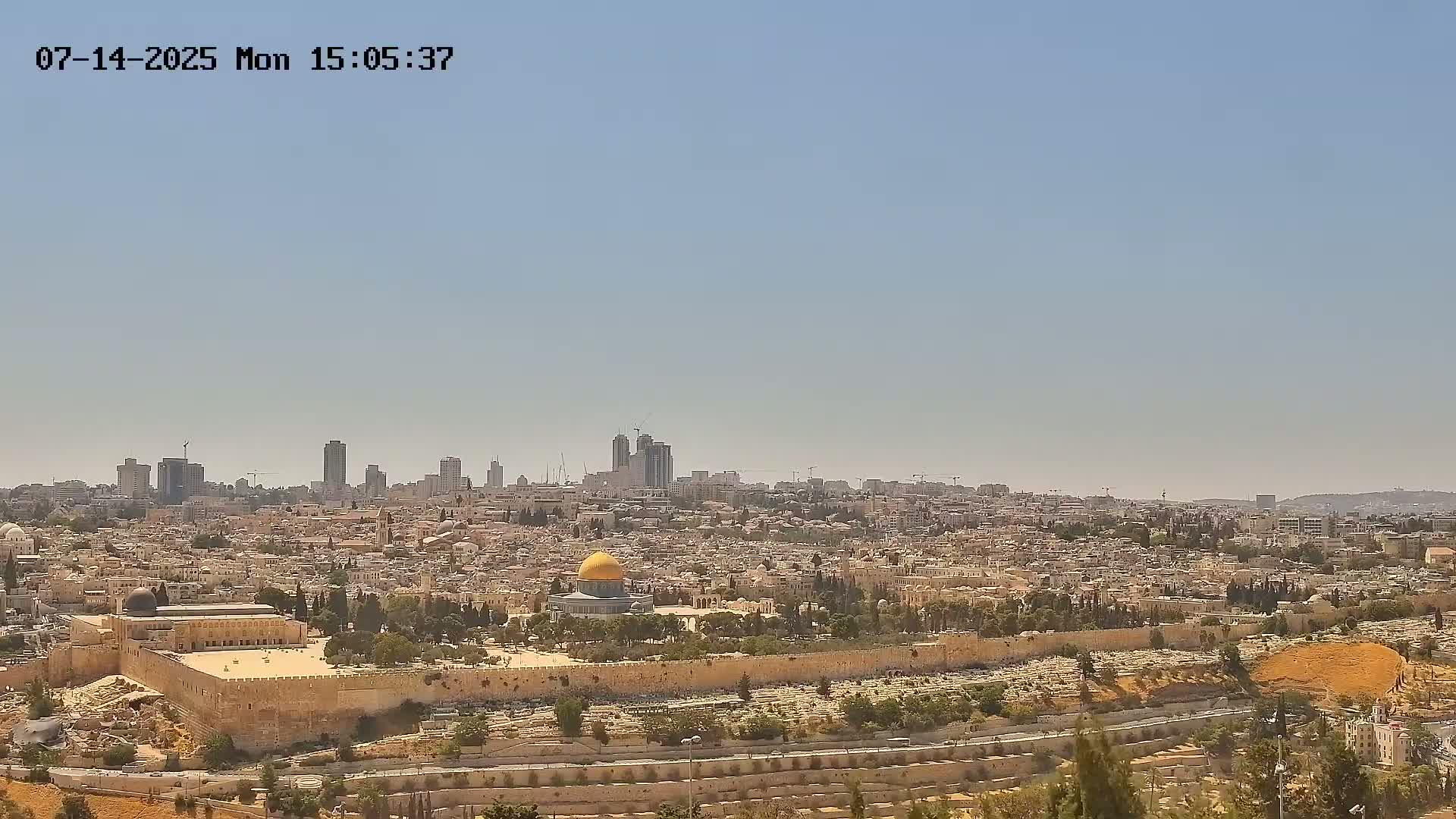 East & West Quds (East & West Jerusalem) &Temple Mount Panaroma Skyline View from Mount of Olives Live Cam - At-Tur, East Quds (East Jerusalem), Palestine