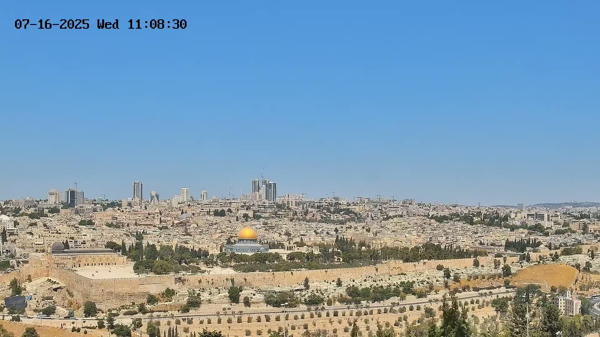 East & West Quds (East & West Jerusalem) &Temple Mount Panaroma Skyline View from Mount of Olives Live Cam - At-Tur, East Quds (East Jerusalem), Palestine