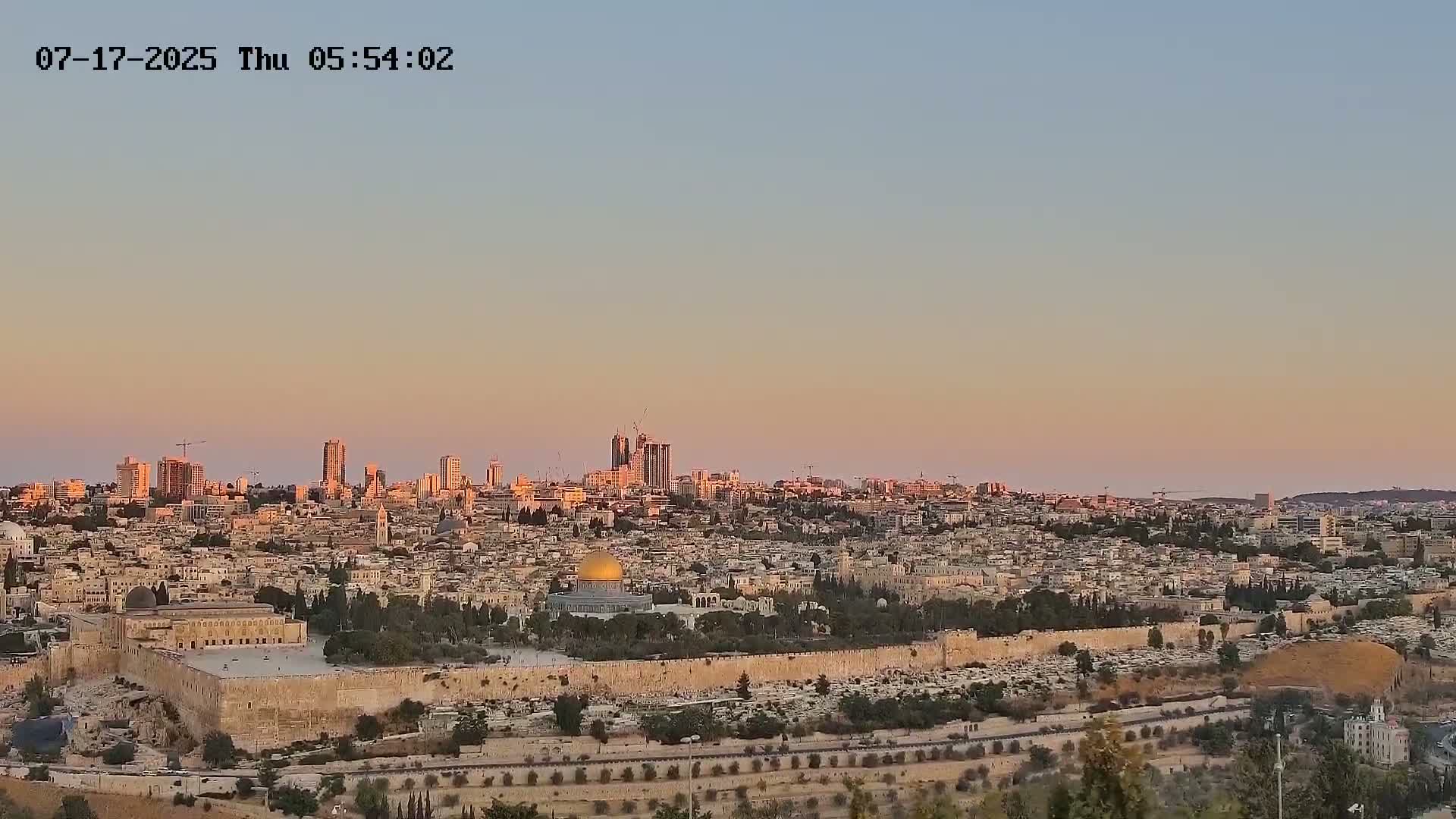 East & West Quds (East & West Jerusalem) &Temple Mount Panaroma Skyline View from Mount of Olives Live Cam - At-Tur, East Quds (East Jerusalem), Palestine