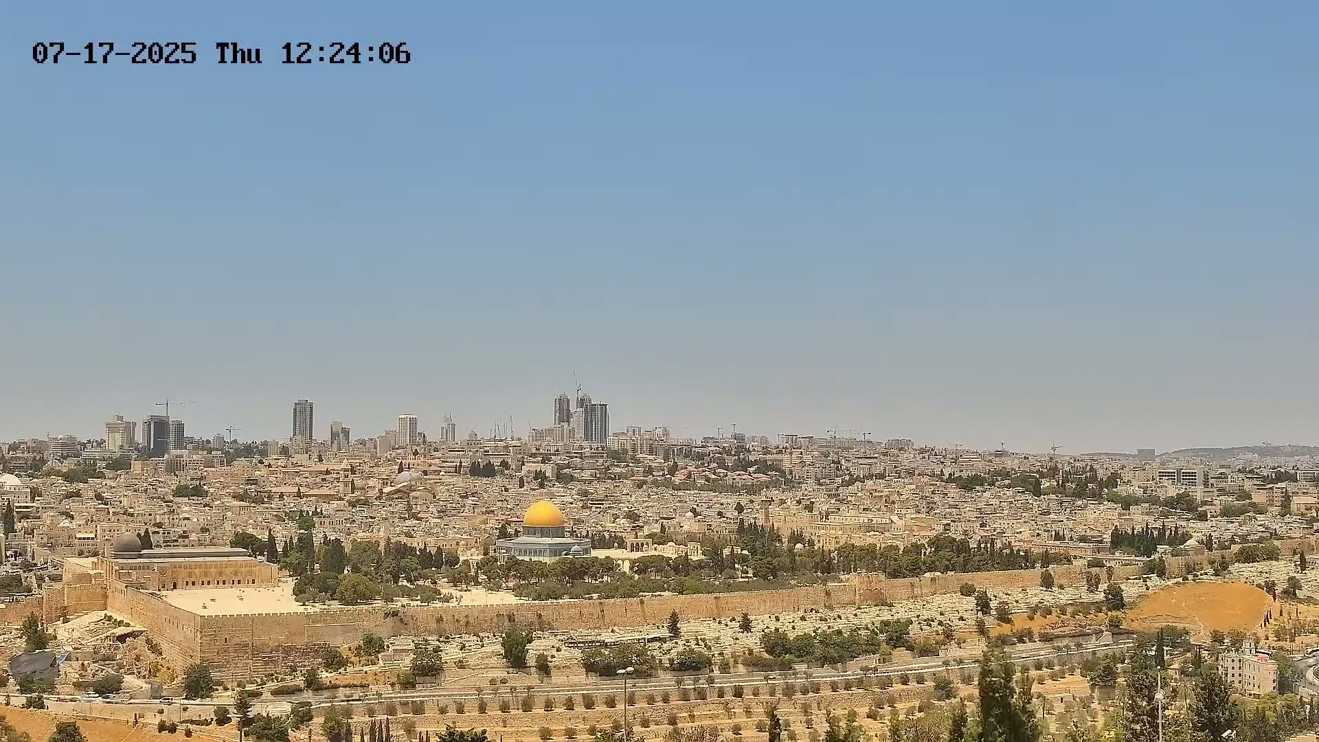 East & West Quds (East & West Jerusalem) &Temple Mount Panaroma Skyline View from Mount of Olives Live Cam - At-Tur, East Quds (East Jerusalem), Palestine
