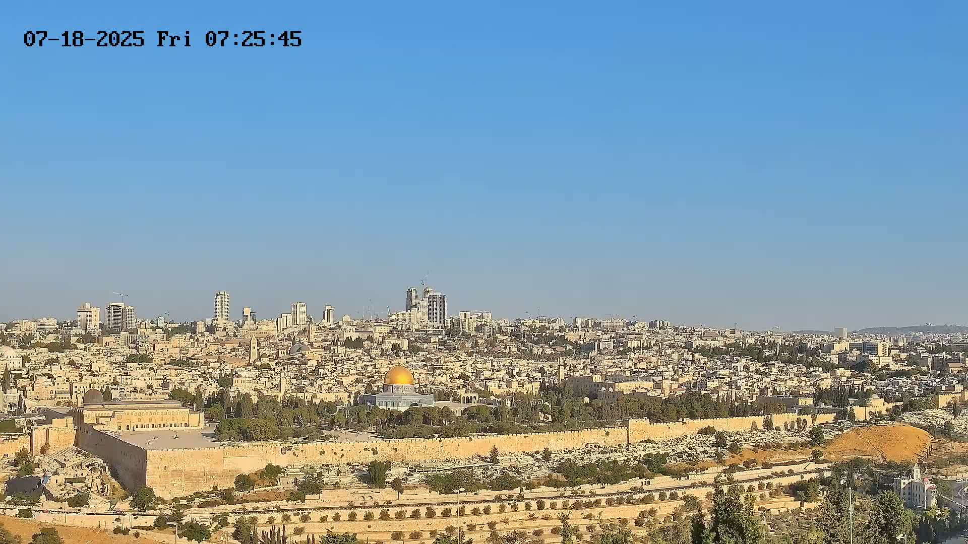 East & West Quds (East & West Jerusalem) &Temple Mount Panaroma Skyline View from Mount of Olives Live Cam - At-Tur, East Quds (East Jerusalem), Palestine