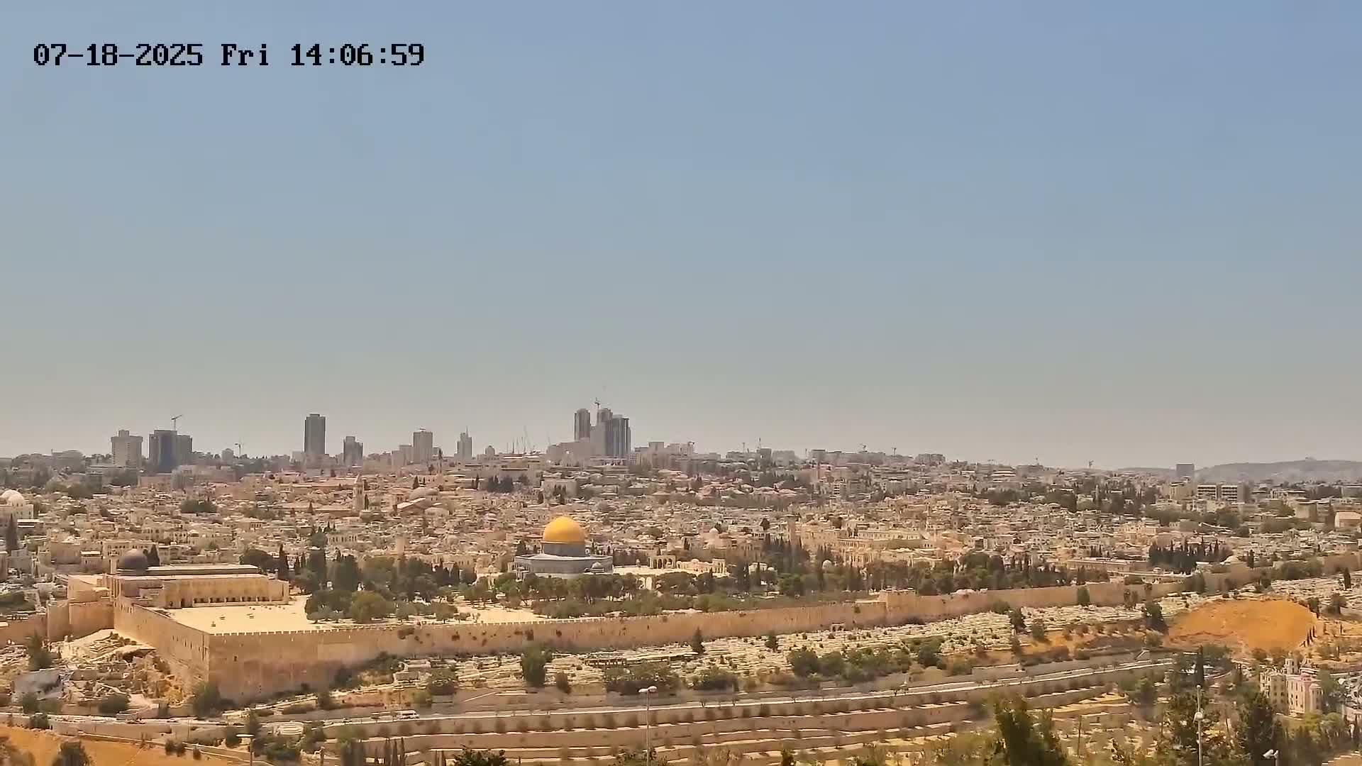 East & West Quds (East & West Jerusalem) &Temple Mount Panaroma Skyline View from Mount of Olives Live Cam - At-Tur, East Quds (East Jerusalem), Palestine