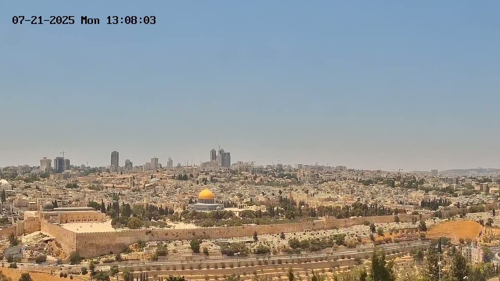 East & West Quds (East & West Jerusalem) &Temple Mount Panaroma Skyline View from Mount of Olives Live Cam - At-Tur, East Quds (East Jerusalem), Palestine
