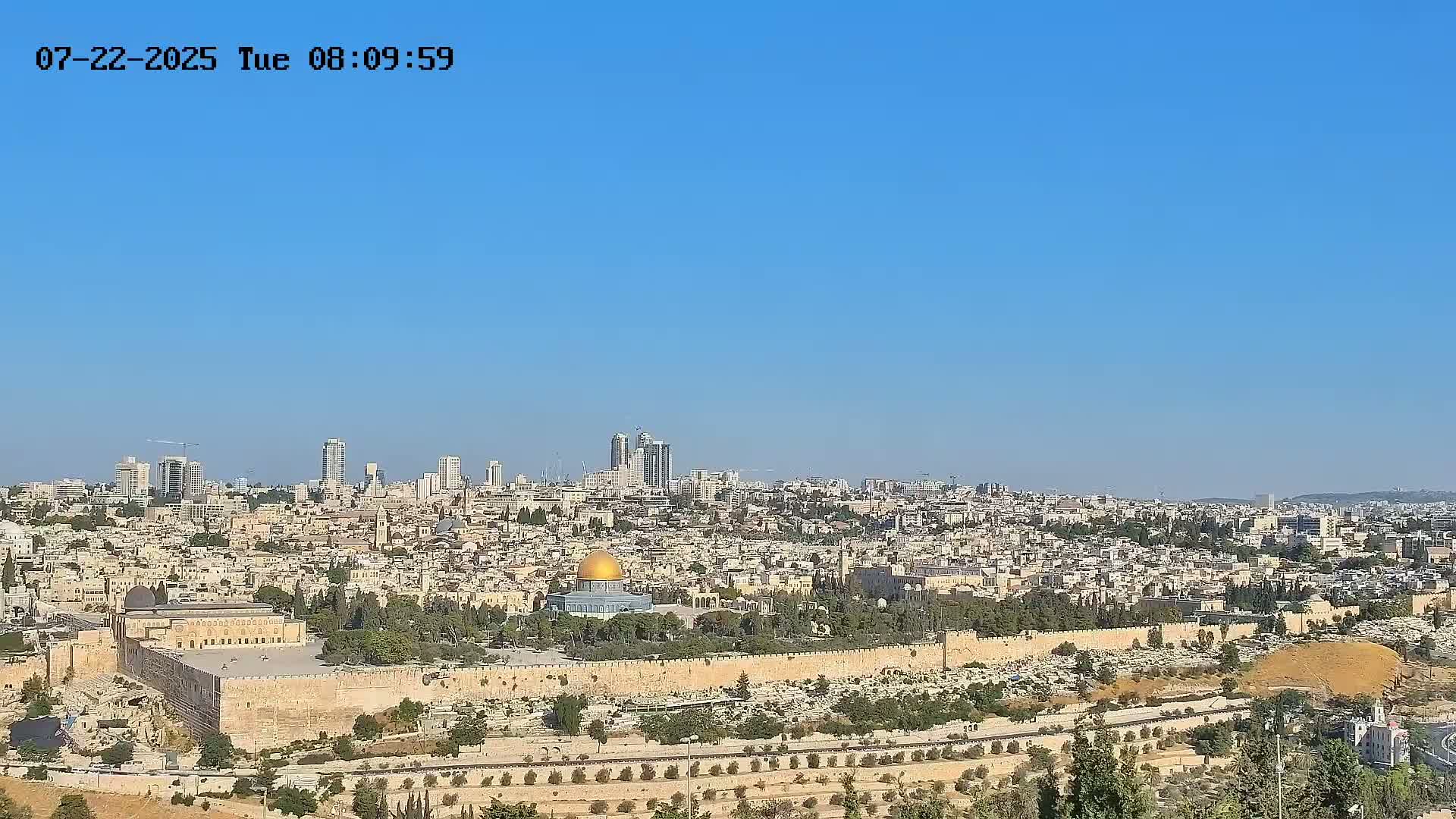 East & West Quds (East & West Jerusalem) &Temple Mount Panaroma Skyline View from Mount of Olives Live Cam - At-Tur, East Quds (East Jerusalem), Palestine