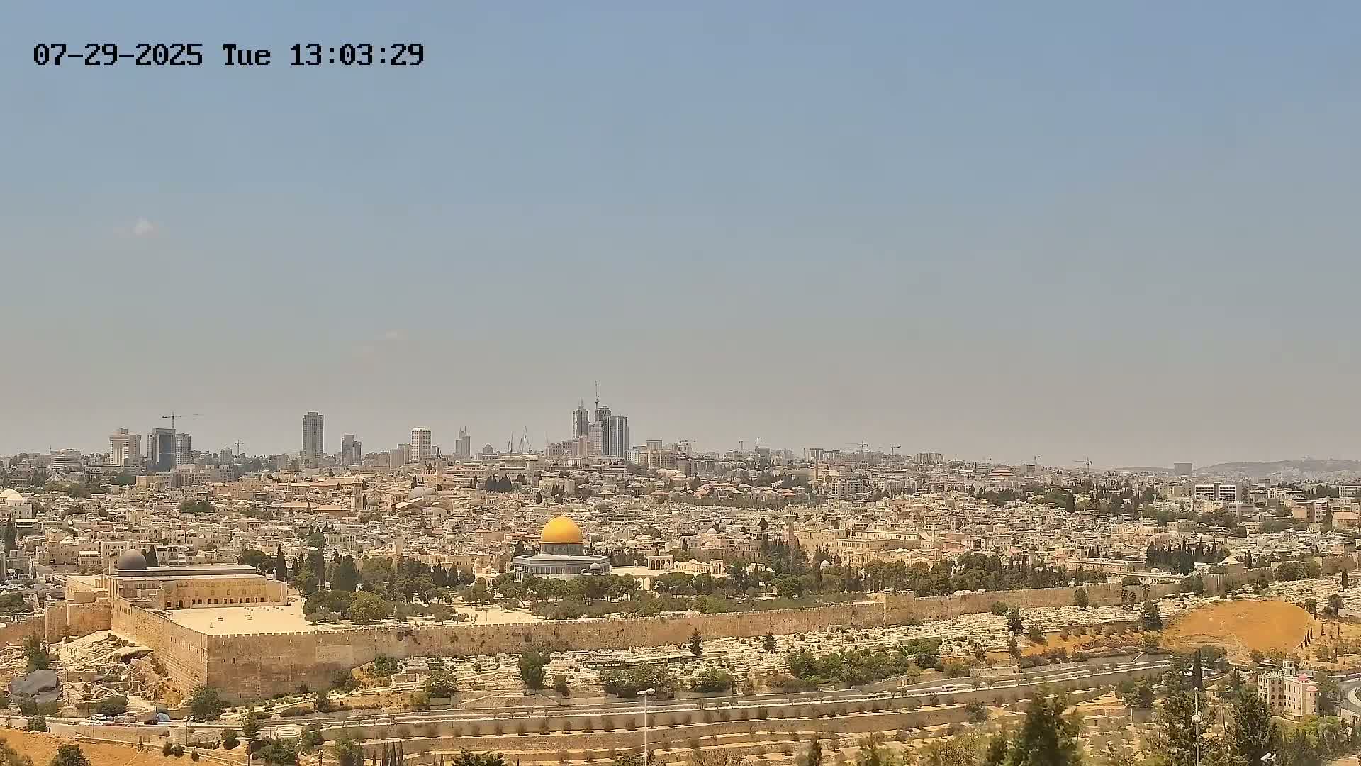 East & West Quds (East & West Jerusalem) &Temple Mount Panaroma Skyline View from Mount of Olives Live Cam - At-Tur, East Quds (East Jerusalem), Palestine