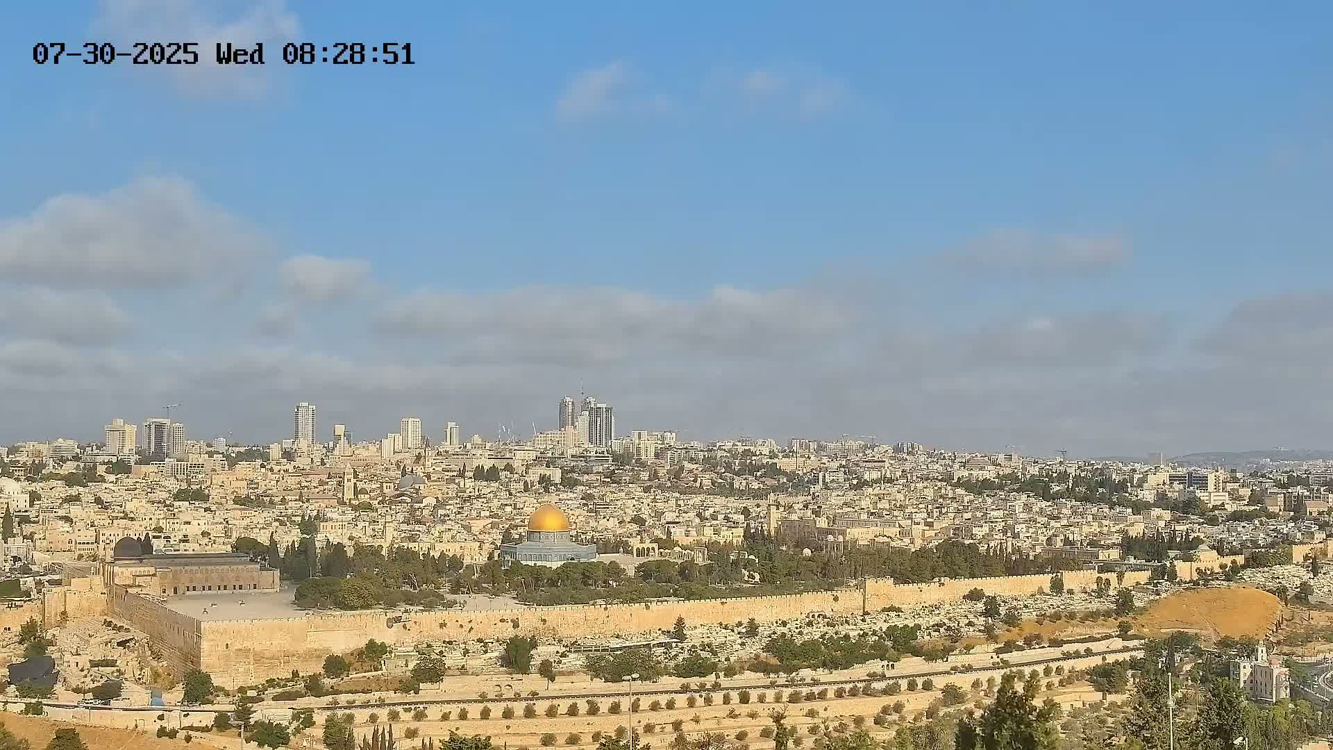 East & West Quds (East & West Jerusalem) &Temple Mount Panaroma Skyline View from Mount of Olives Live Cam - At-Tur, East Quds (East Jerusalem), Palestine