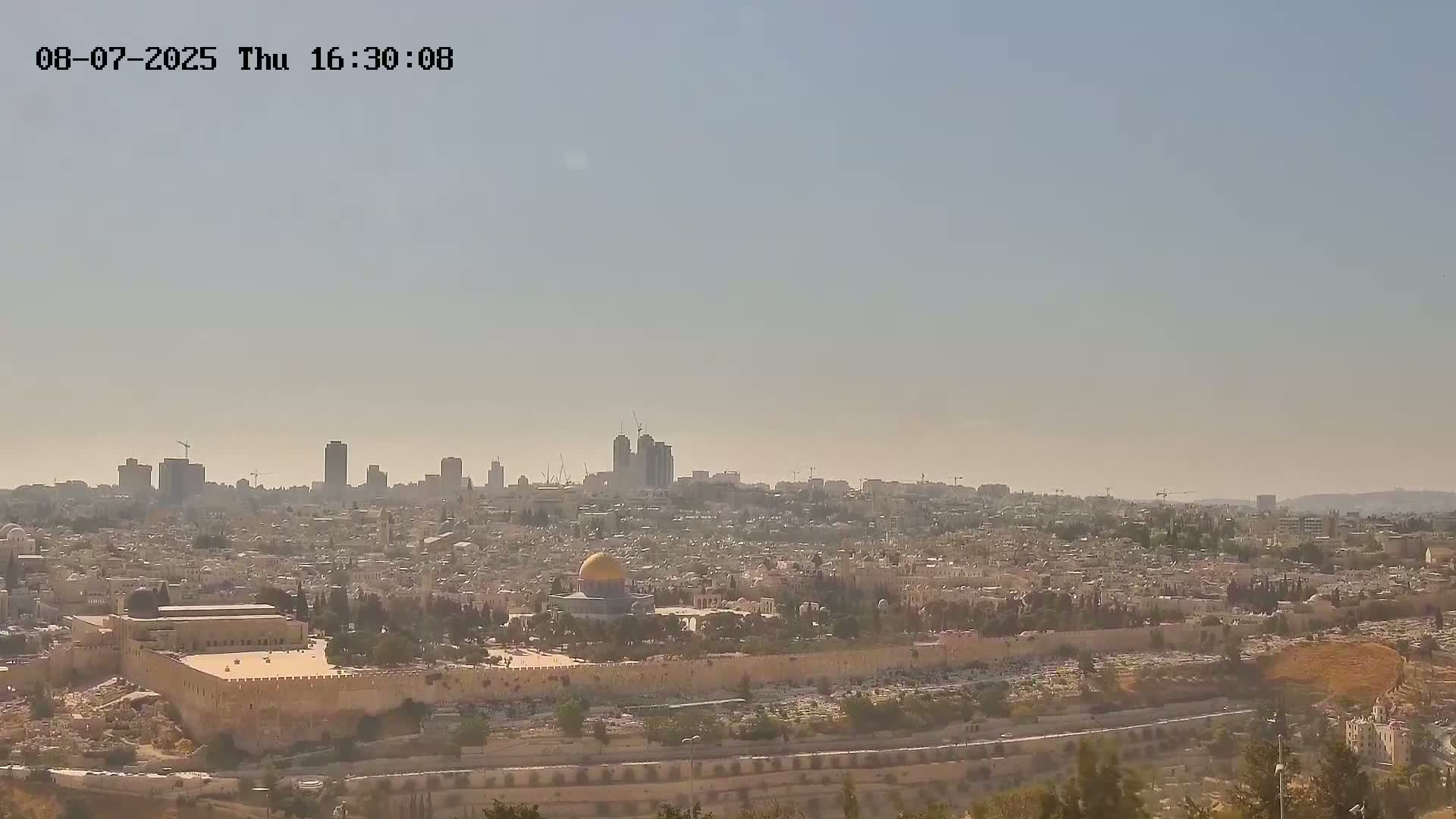 East & West Quds (East & West Jerusalem) &Temple Mount Panaroma Skyline View from Mount of Olives Live Cam - At-Tur, East Quds (East Jerusalem), Palestine