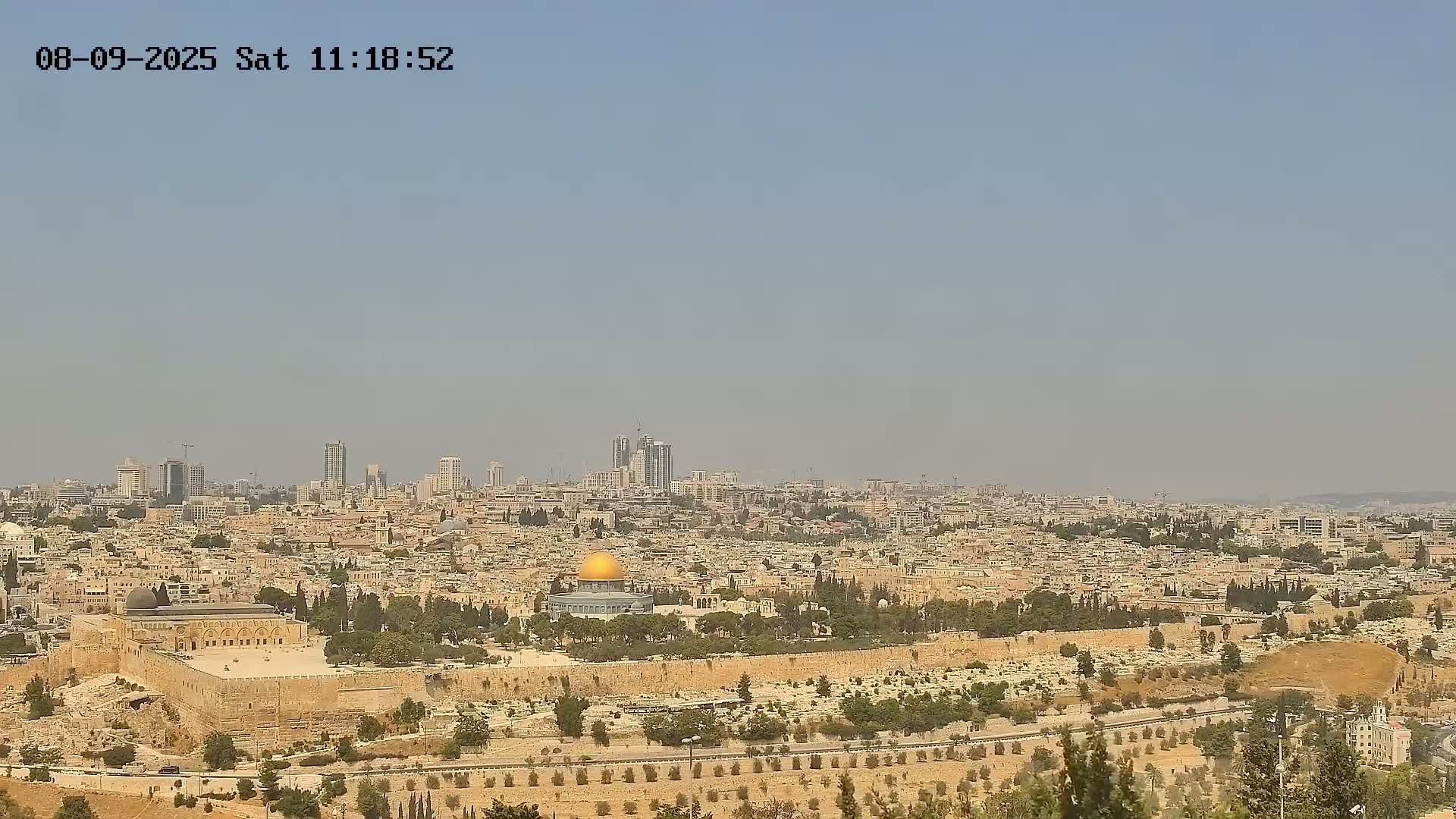 East & West Quds (East & West Jerusalem) &Temple Mount Panaroma Skyline View from Mount of Olives Live Cam - At-Tur, East Quds (East Jerusalem), Palestine