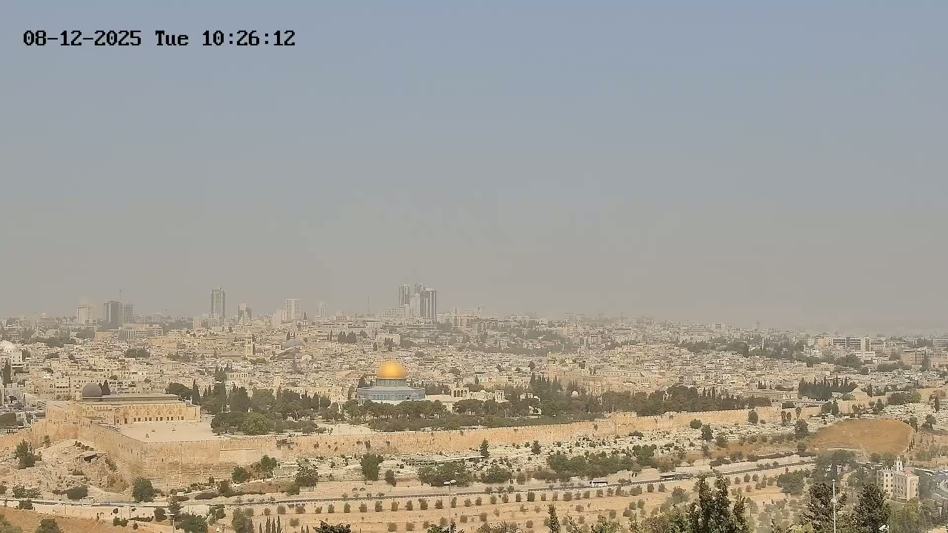 East & West Quds (East & West Jerusalem) &Temple Mount Panaroma Skyline View from Mount of Olives Live Cam - At-Tur, East Quds (East Jerusalem), Palestine
