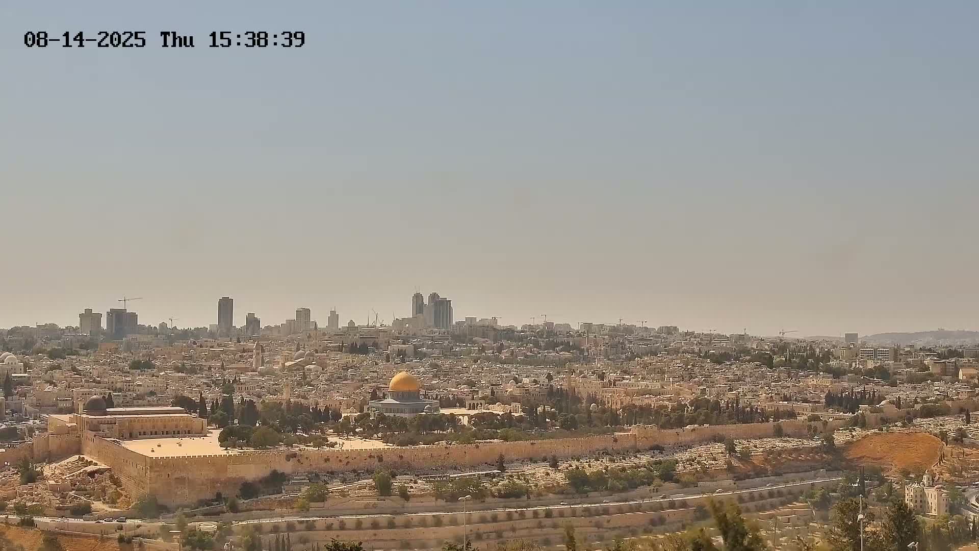 East & West Quds (East & West Jerusalem) &Temple Mount Panaroma Skyline View from Mount of Olives Live Cam - At-Tur, East Quds (East Jerusalem), Palestine