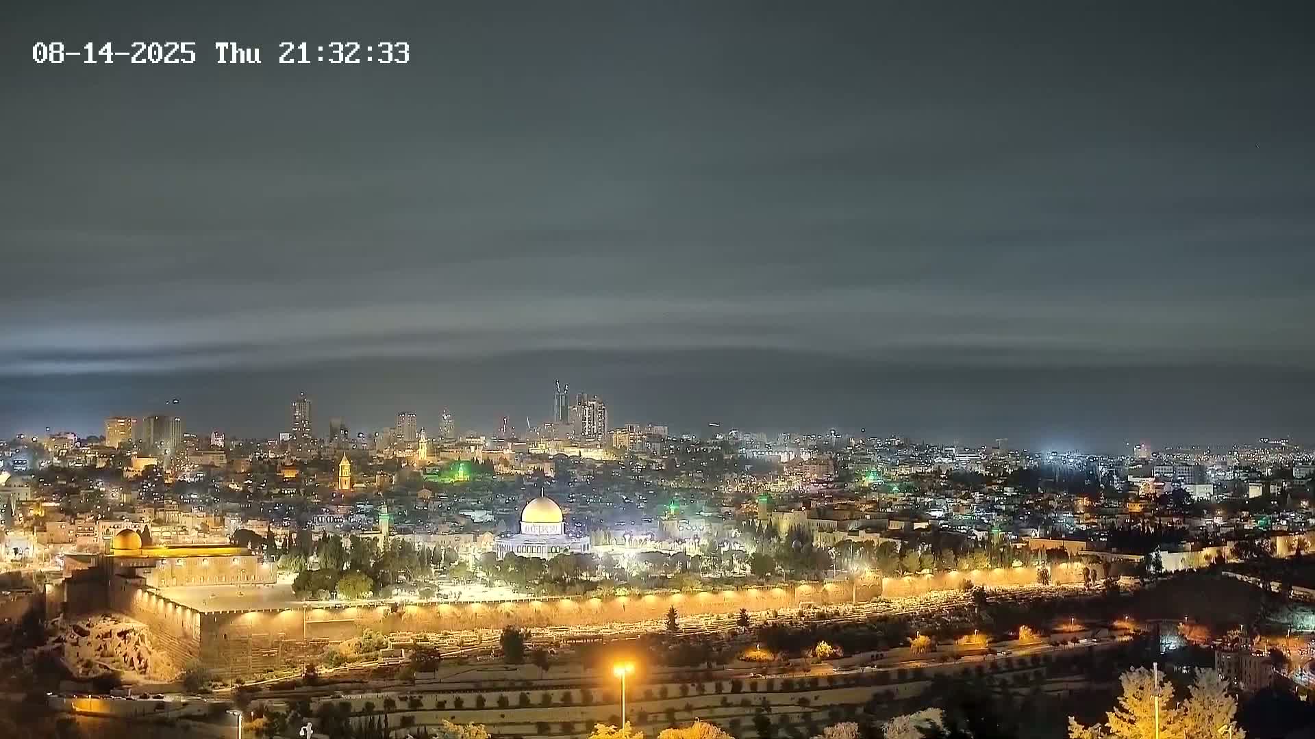 East & West Quds (East & West Jerusalem) &Temple Mount Panaroma Skyline View from Mount of Olives Live Cam - At-Tur, East Quds (East Jerusalem), Palestine