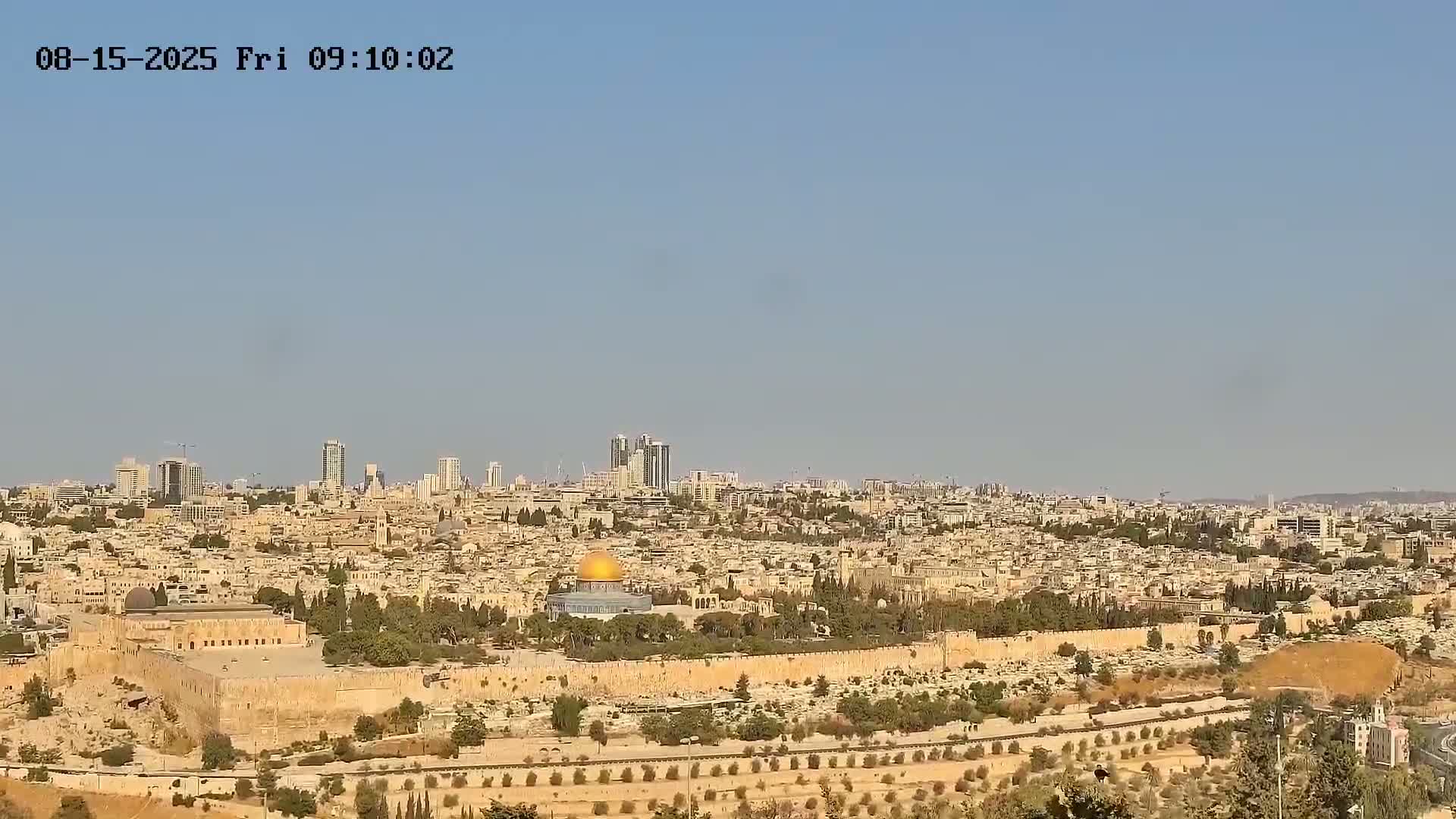 East & West Quds (East & West Jerusalem) &Temple Mount Panaroma Skyline View from Mount of Olives Live Cam - At-Tur, East Quds (East Jerusalem), Palestine