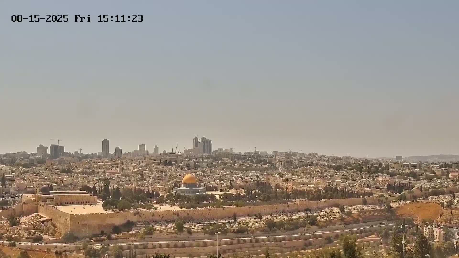 East & West Quds (East & West Jerusalem) &Temple Mount Panaroma Skyline View from Mount of Olives Live Cam - At-Tur, East Quds (East Jerusalem), Palestine