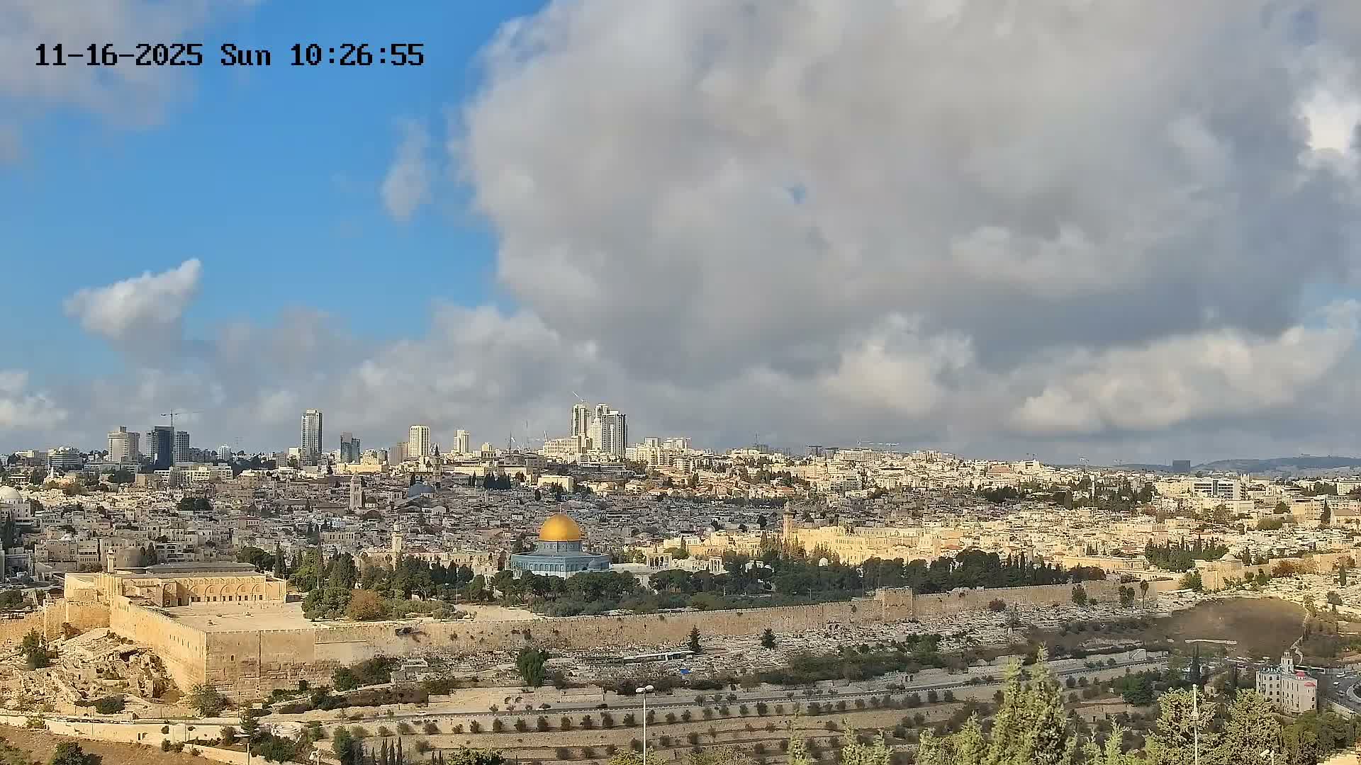 East & West Quds (East & West Jerusalem) &Temple Mount Panaroma Skyline View from Mount of Olives Live Cam - At-Tur, East Quds (East Jerusalem), Palestine