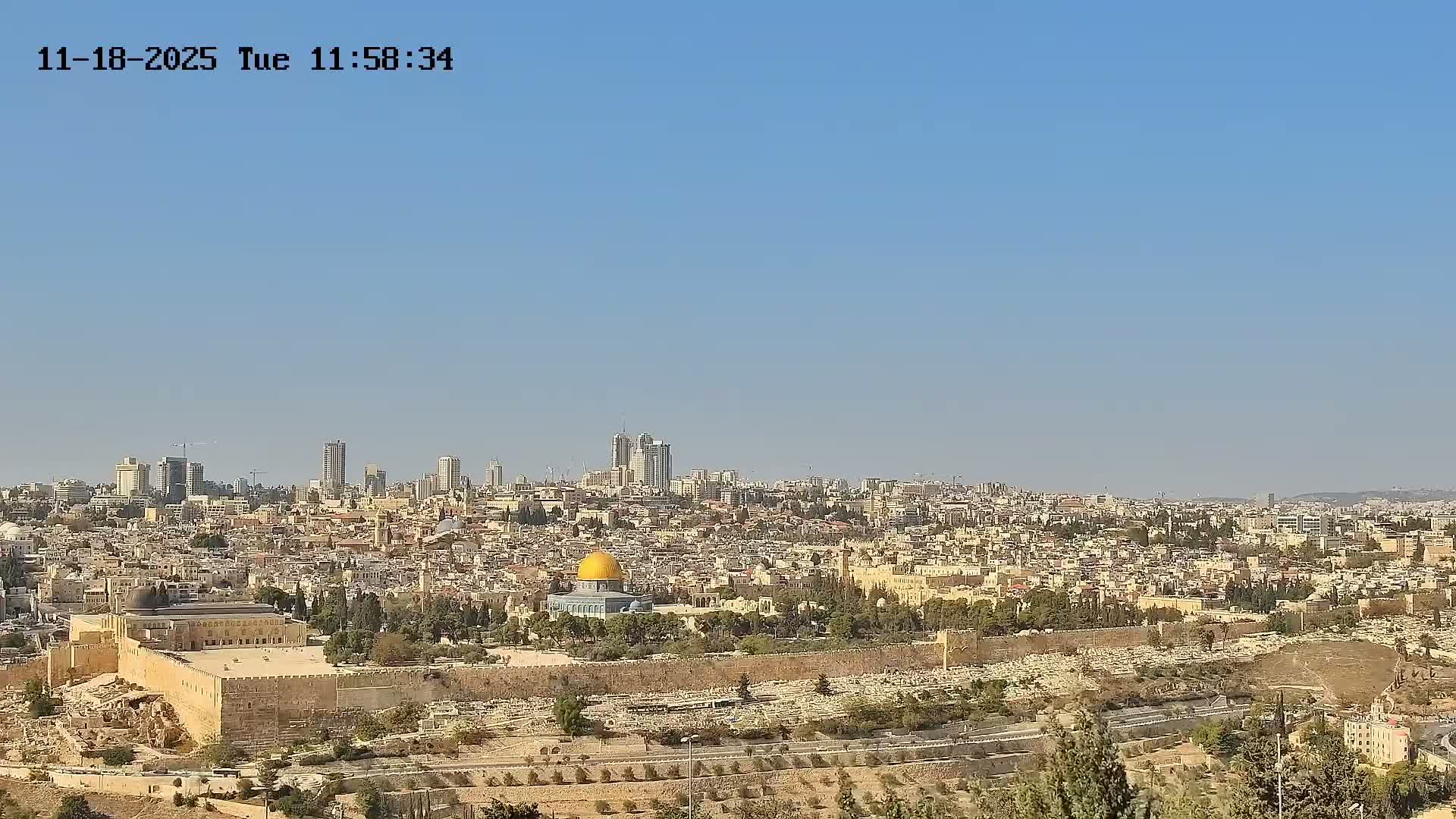 East & West Quds (East & West Jerusalem) &Temple Mount Panaroma Skyline View from Mount of Olives Live Cam - At-Tur, East Quds (East Jerusalem), Palestine