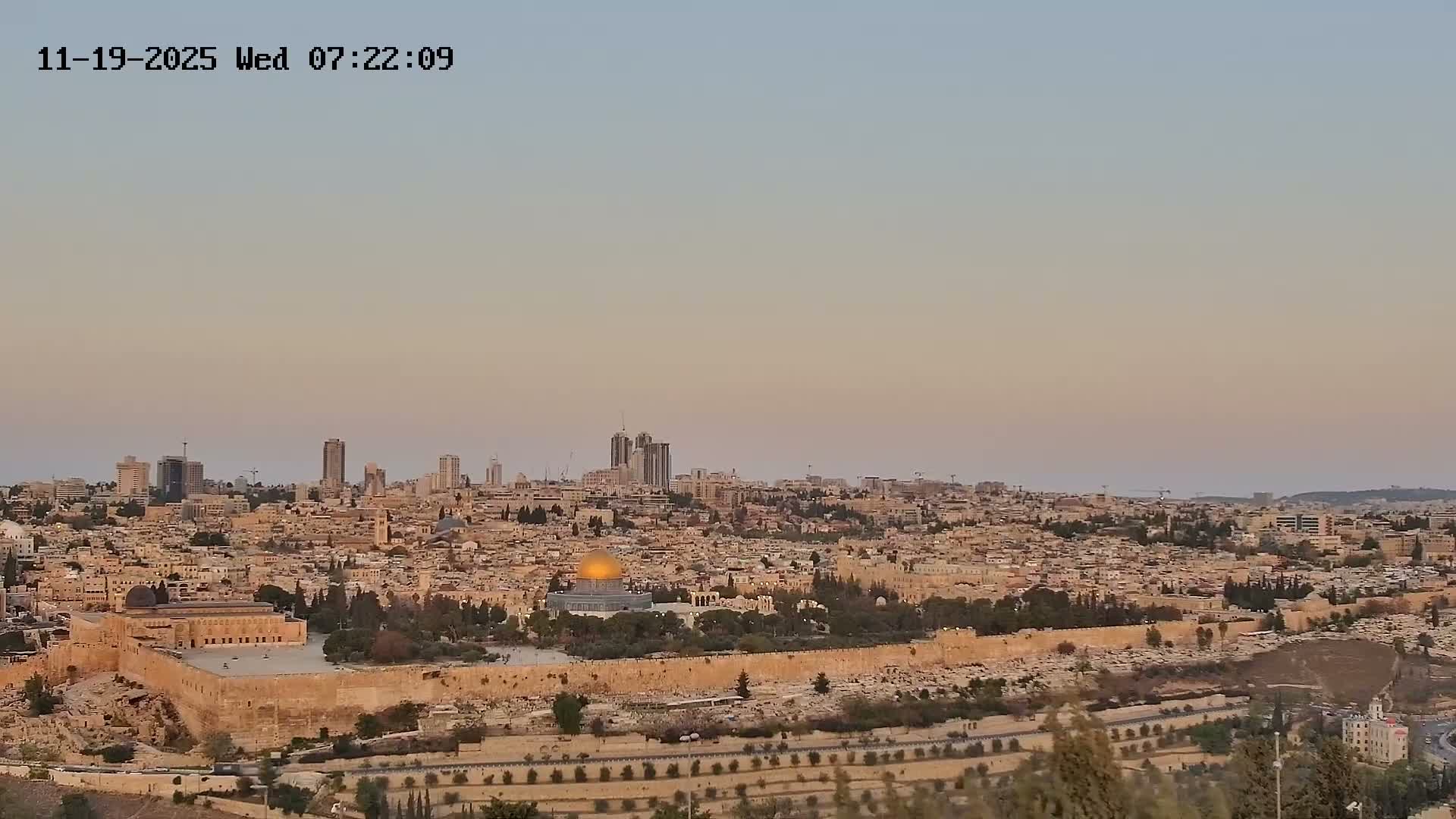 East & West Quds (East & West Jerusalem) &Temple Mount Panaroma Skyline View from Mount of Olives Live Cam - At-Tur, East Quds (East Jerusalem), Palestine