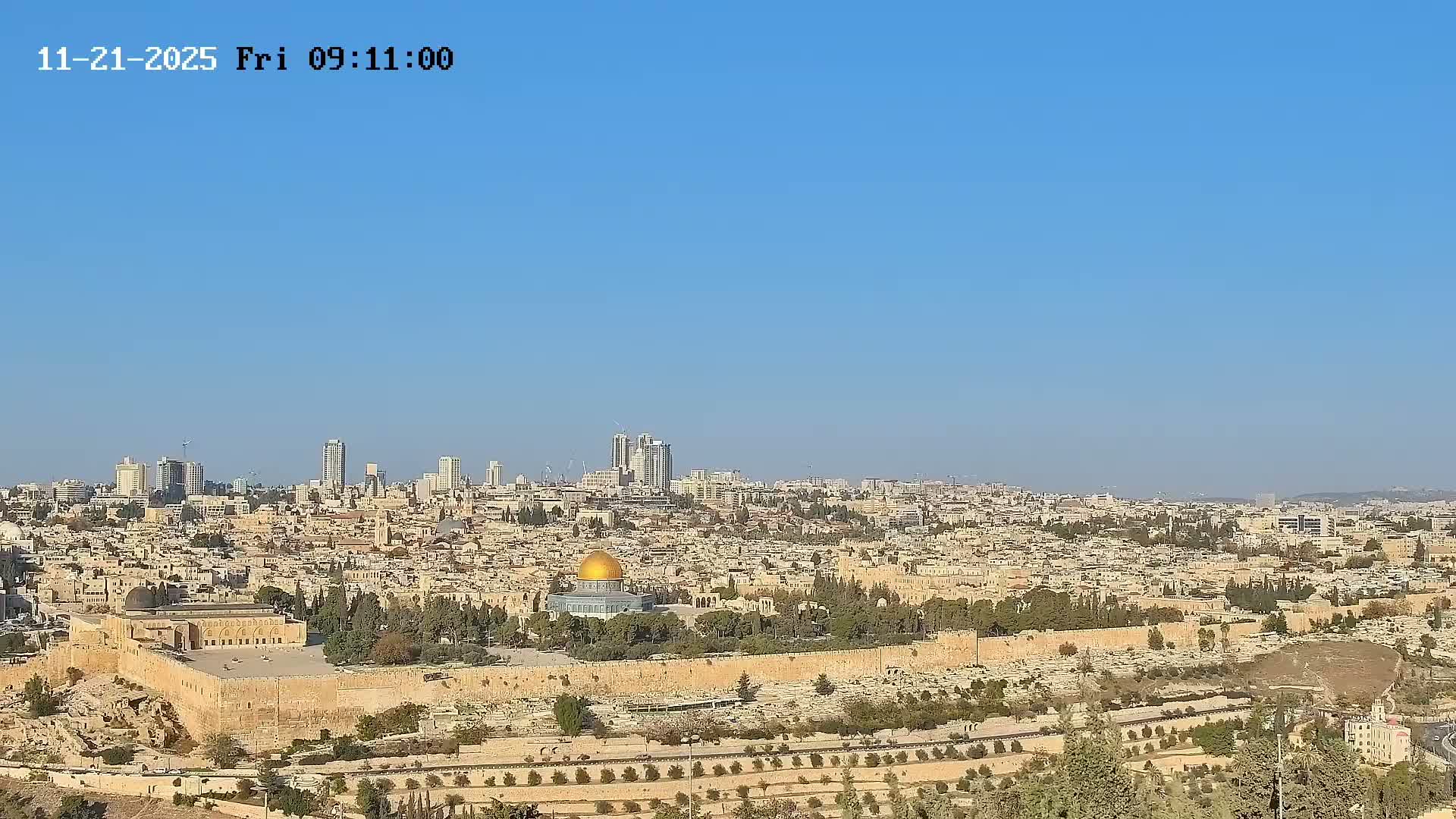 East & West Quds (East & West Jerusalem) &Temple Mount Panaroma Skyline View from Mount of Olives Live Cam - At-Tur, East Quds (East Jerusalem), Palestine
