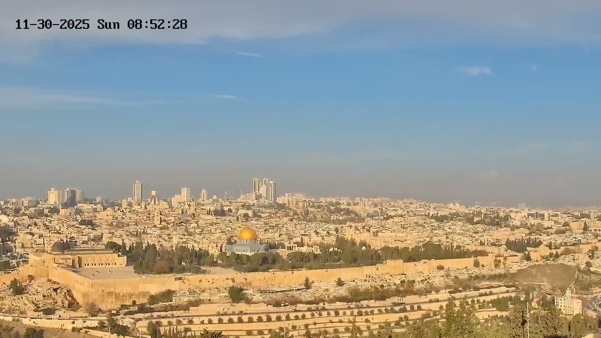 East & West Quds (East & West Jerusalem) &Temple Mount Panaroma Skyline View from Mount of Olives Live Cam - At-Tur, East Quds (East Jerusalem), Palestine