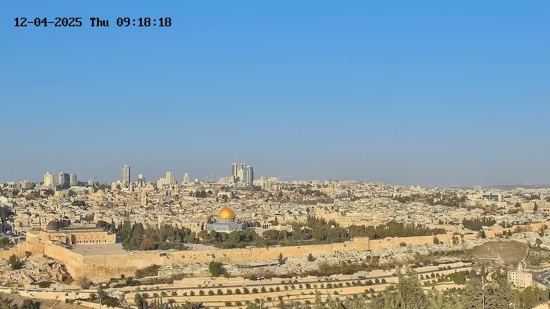 East & West Quds (East & West Jerusalem) &Temple Mount Panaroma Skyline View from Mount of Olives Live Cam - At-Tur, East Quds (East Jerusalem), Palestine