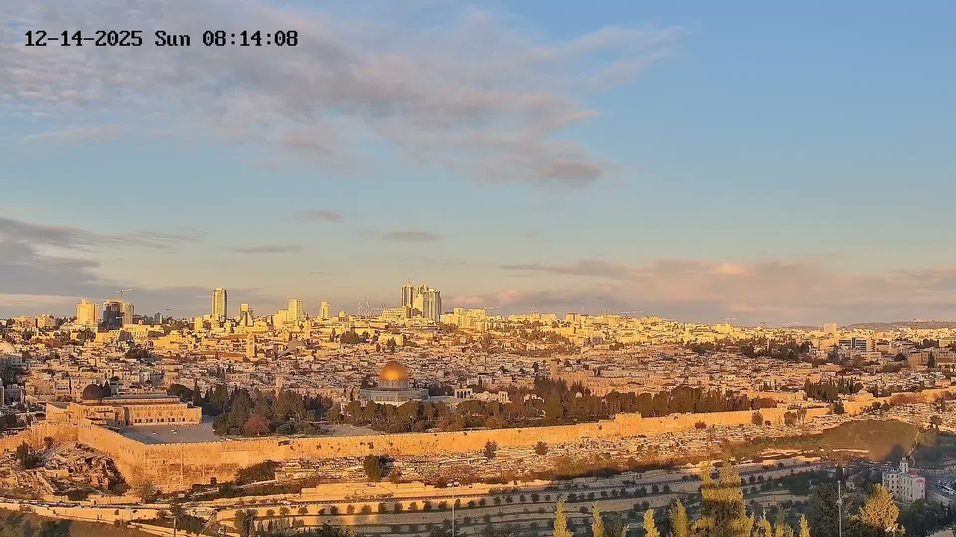 East & West Quds (East & West Jerusalem) &Temple Mount Panaroma Skyline View from Mount of Olives Live Cam - At-Tur, East Quds (East Jerusalem), Palestine