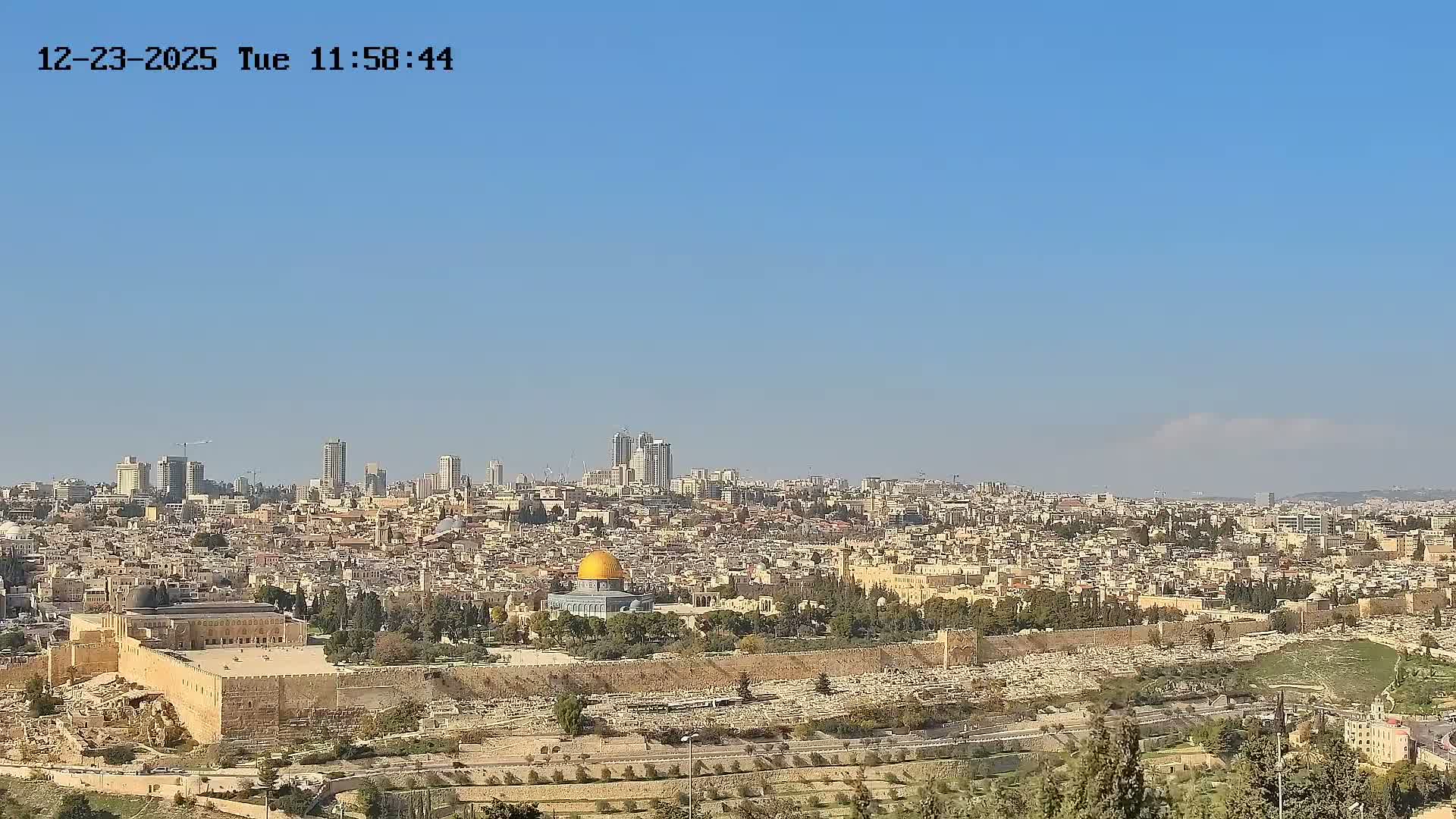 East & West Quds (East & West Jerusalem) &Temple Mount Panaroma Skyline View from Mount of Olives Live Cam - At-Tur, East Quds (East Jerusalem), Palestine