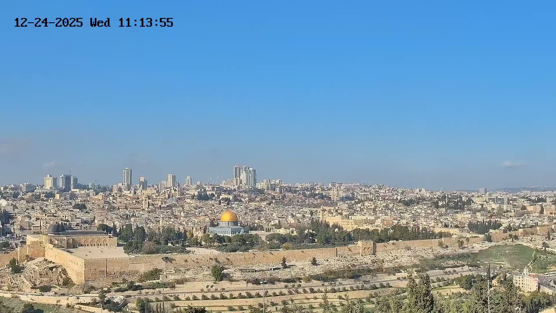 East & West Quds (East & West Jerusalem) &Temple Mount Panaroma Skyline View from Mount of Olives Live Cam - At-Tur, East Quds (East Jerusalem), Palestine