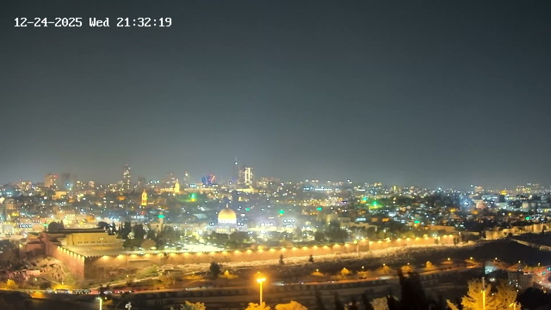 East & West Quds (East & West Jerusalem) &Temple Mount Panaroma Skyline View from Mount of Olives Live Cam - At-Tur, East Quds (East Jerusalem), Palestine
