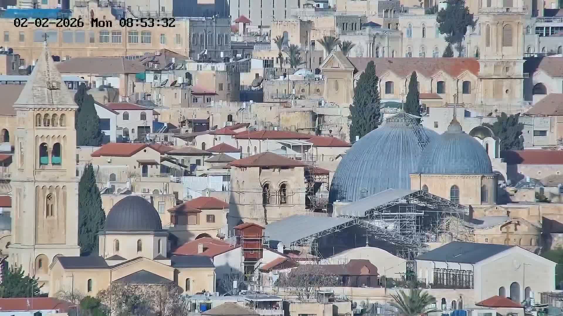 East & West Quds (East & West Jerusalem) &Temple Mount Panaroma Skyline View from Mount of Olives Live Cam - At-Tur, East Quds (East Jerusalem), Palestine