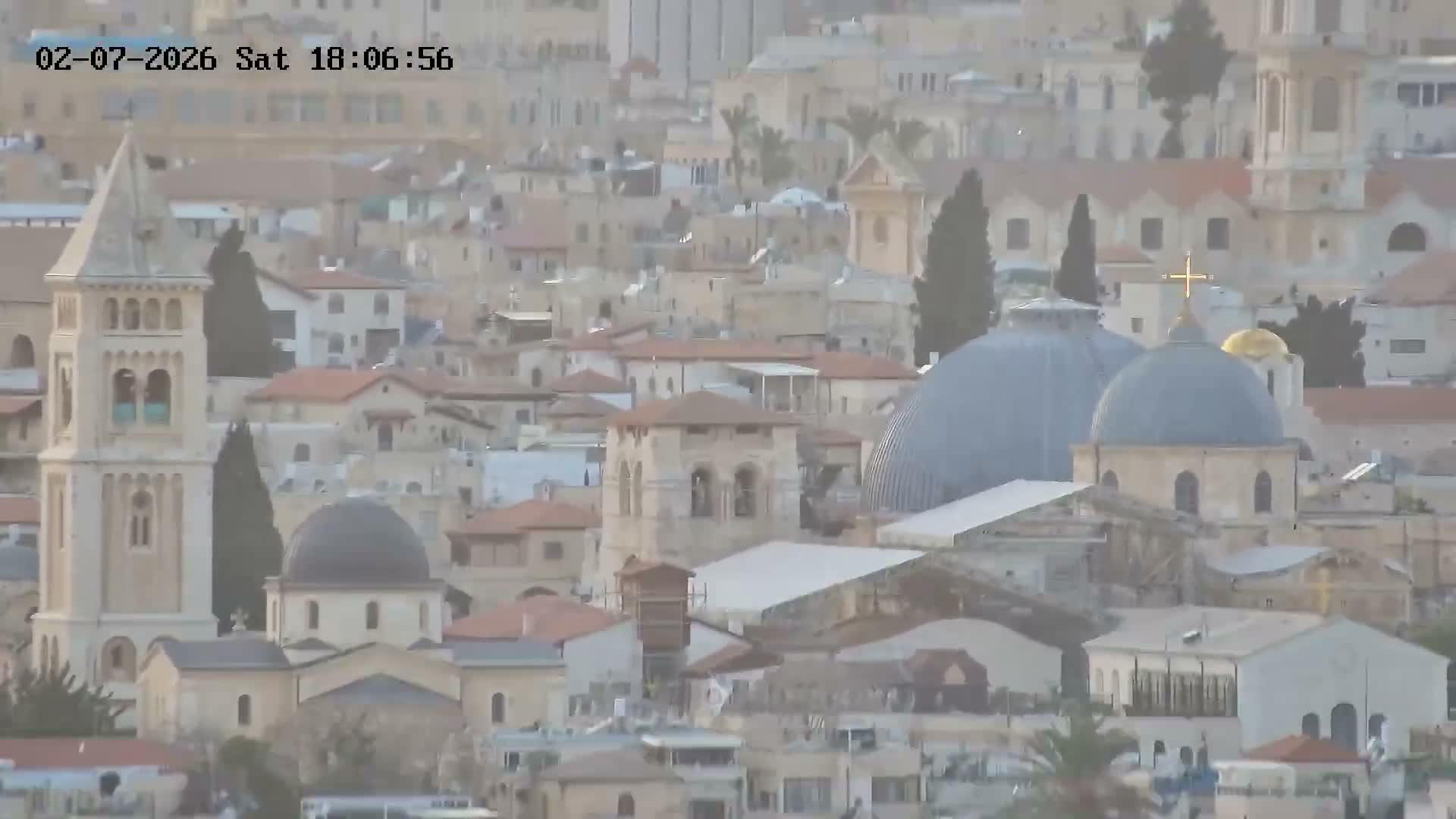 East & West Quds (East & West Jerusalem) &Temple Mount Panaroma Skyline View from Mount of Olives Live Cam - At-Tur, East Quds (East Jerusalem), Palestine