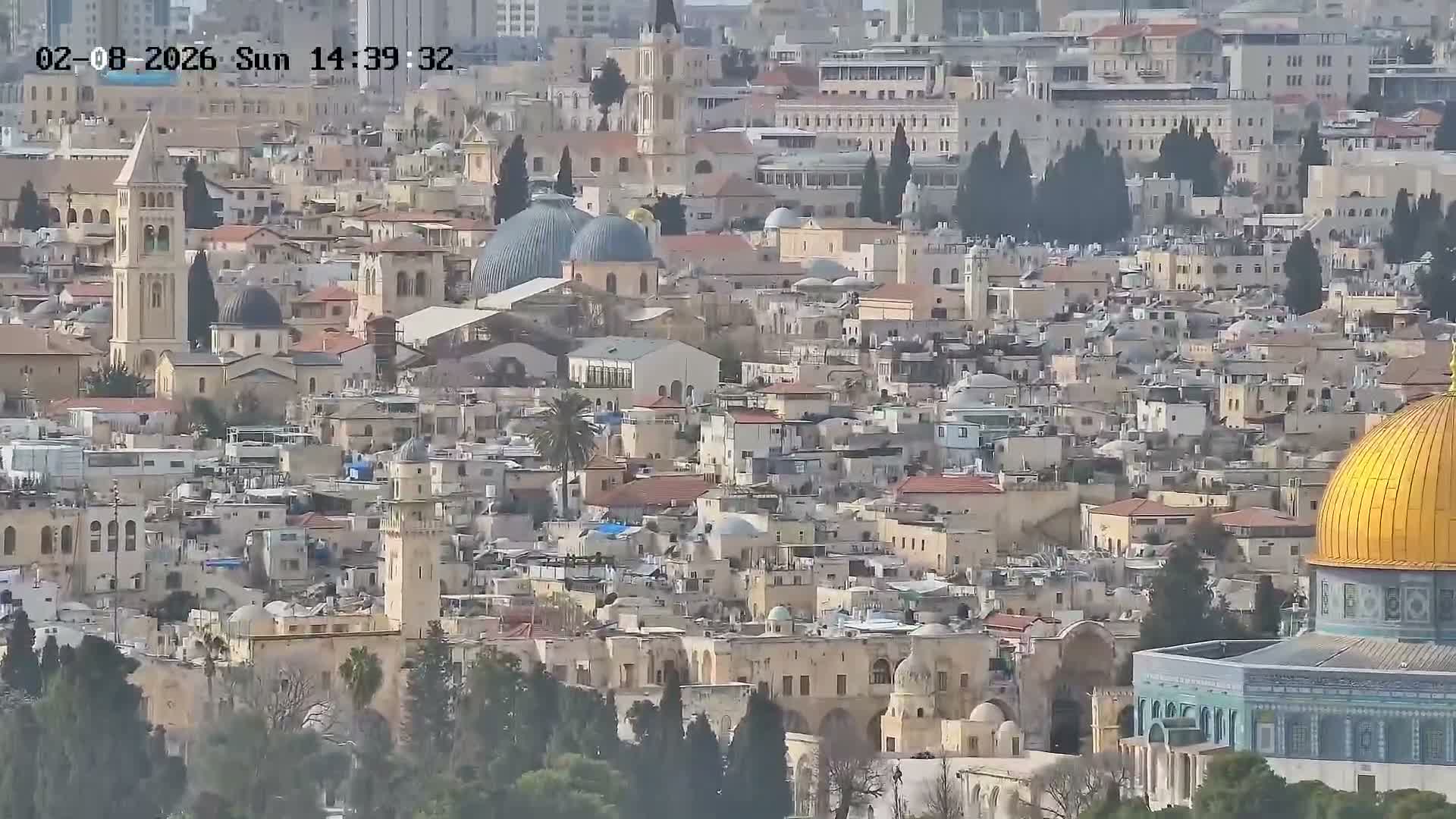 East & West Quds (East & West Jerusalem) &Temple Mount Panaroma Skyline View from Mount of Olives Live Cam - At-Tur, East Quds (East Jerusalem), Palestine