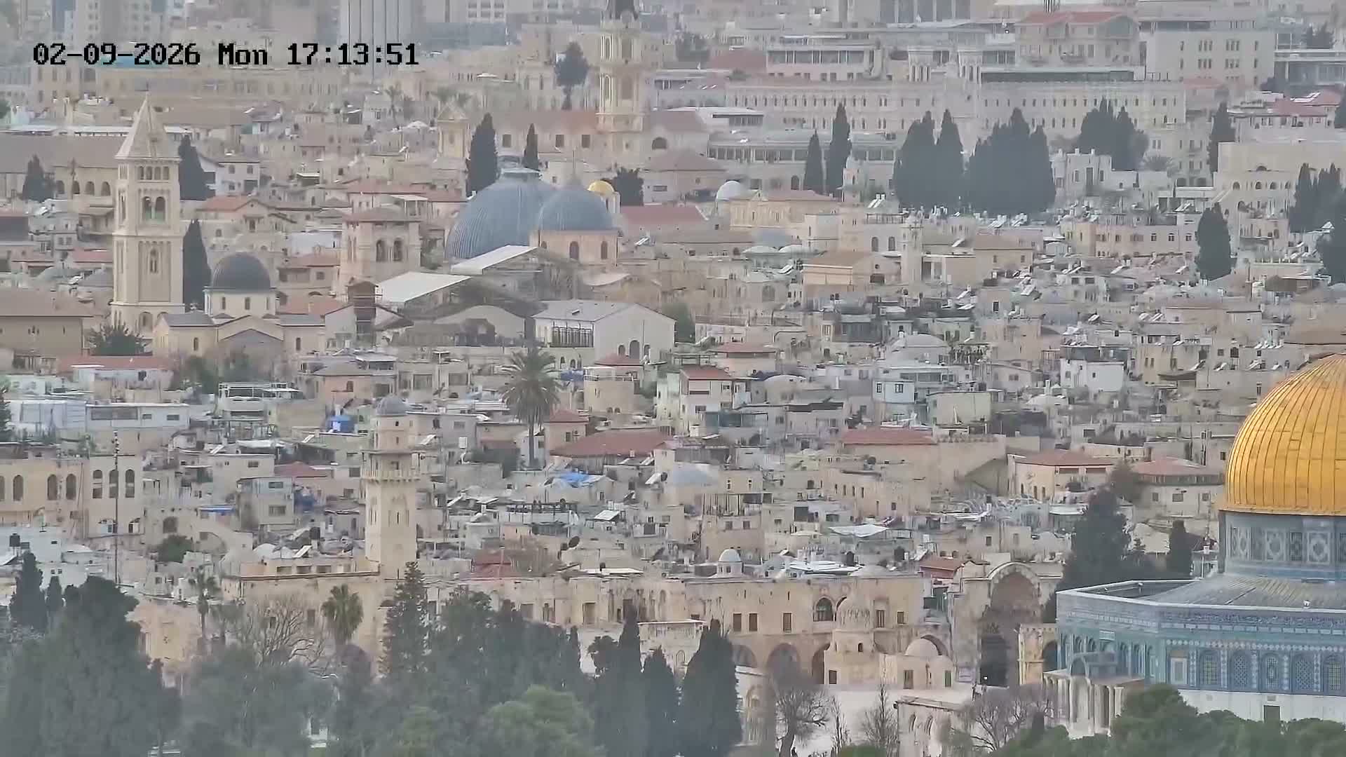 East & West Quds (East & West Jerusalem) &Temple Mount Panaroma Skyline View from Mount of Olives Live Cam - At-Tur, East Quds (East Jerusalem), Palestine