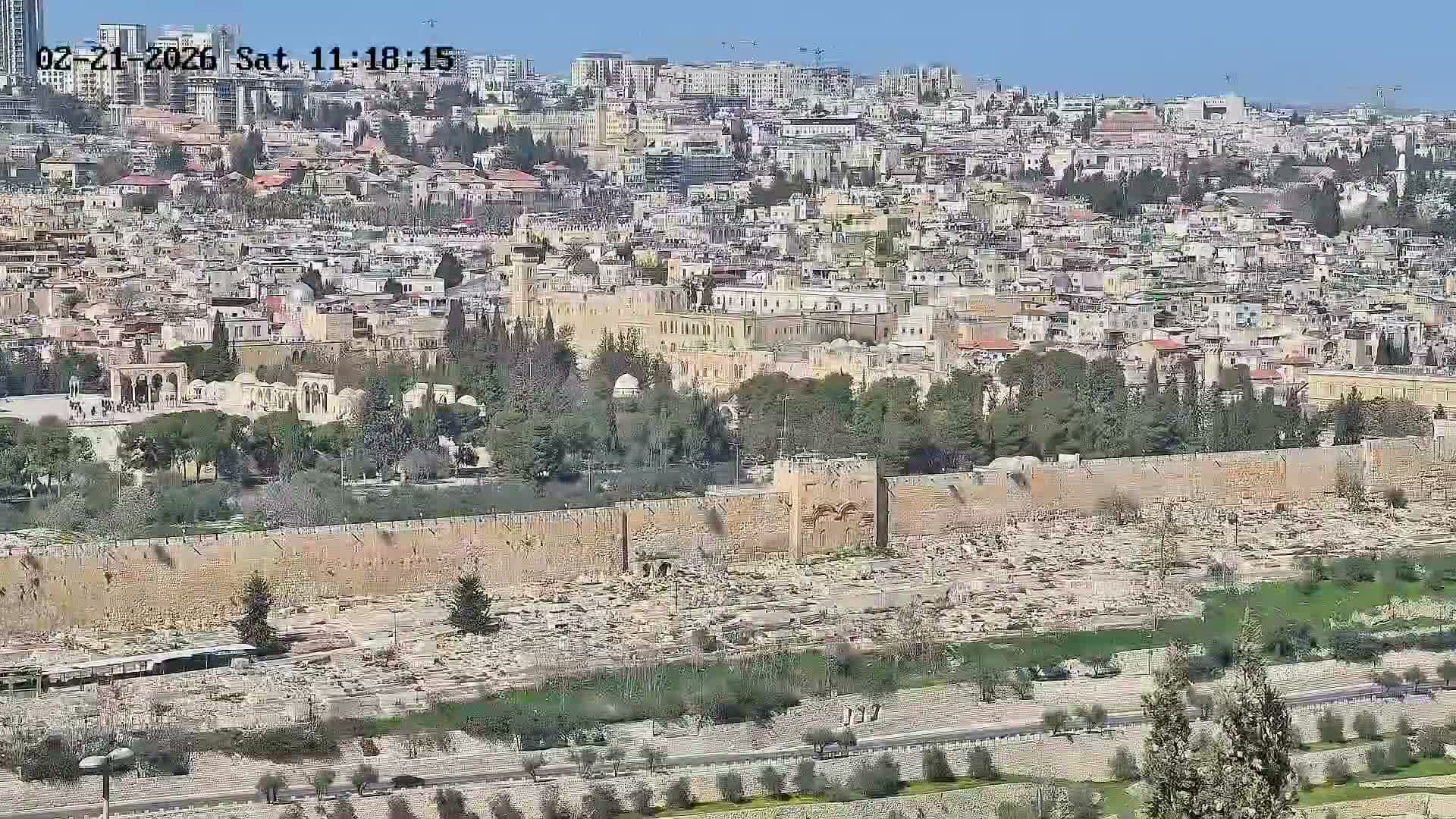 East & West Quds (East & West Jerusalem) &Temple Mount Panaroma Skyline View from Mount of Olives Live Cam - At-Tur, East Quds (East Jerusalem), Palestine