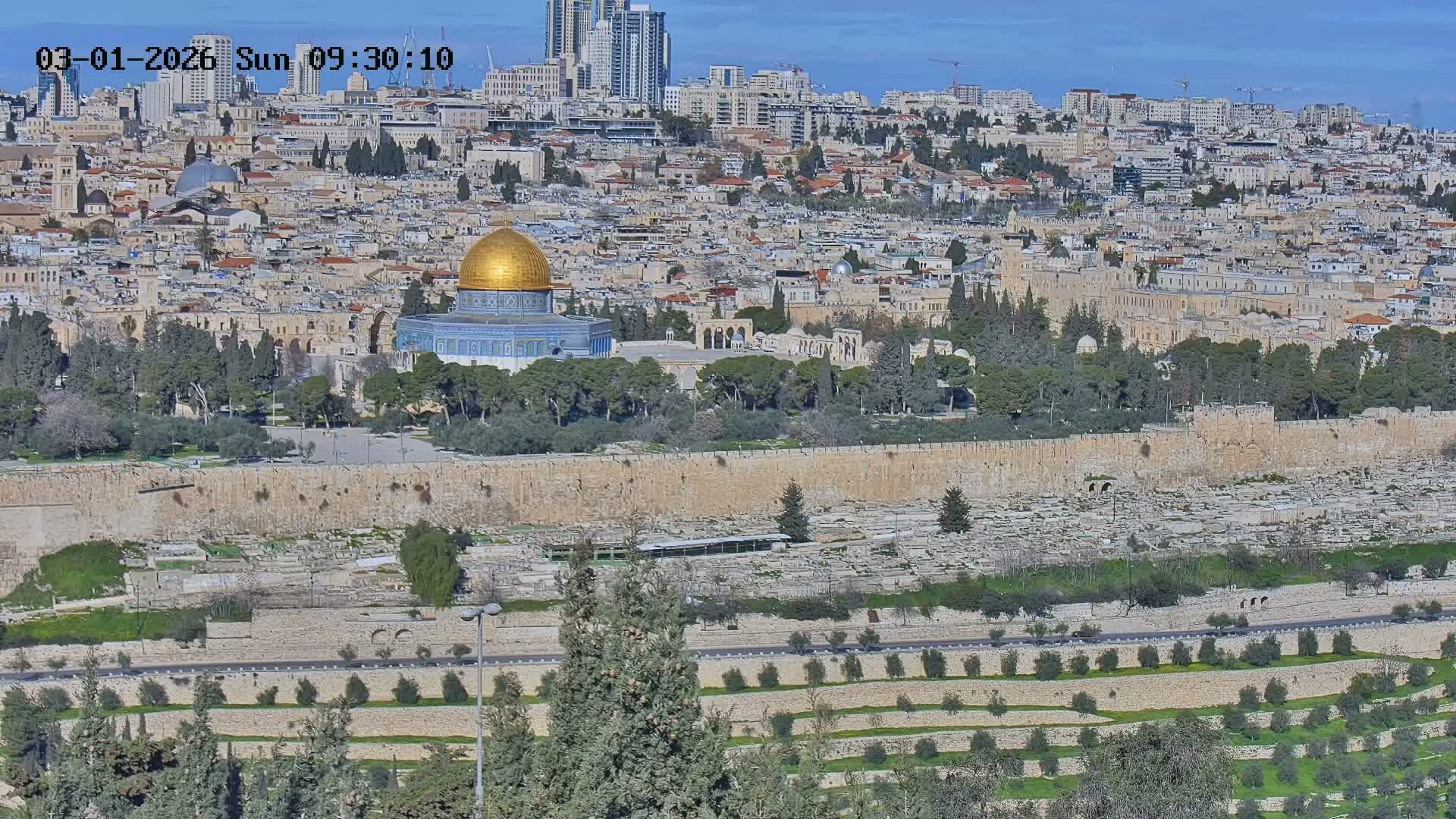East & West Quds (East & West Jerusalem) &Temple Mount Panaroma Skyline View from Mount of Olives Live Cam - At-Tur, East Quds (East Jerusalem), Palestine