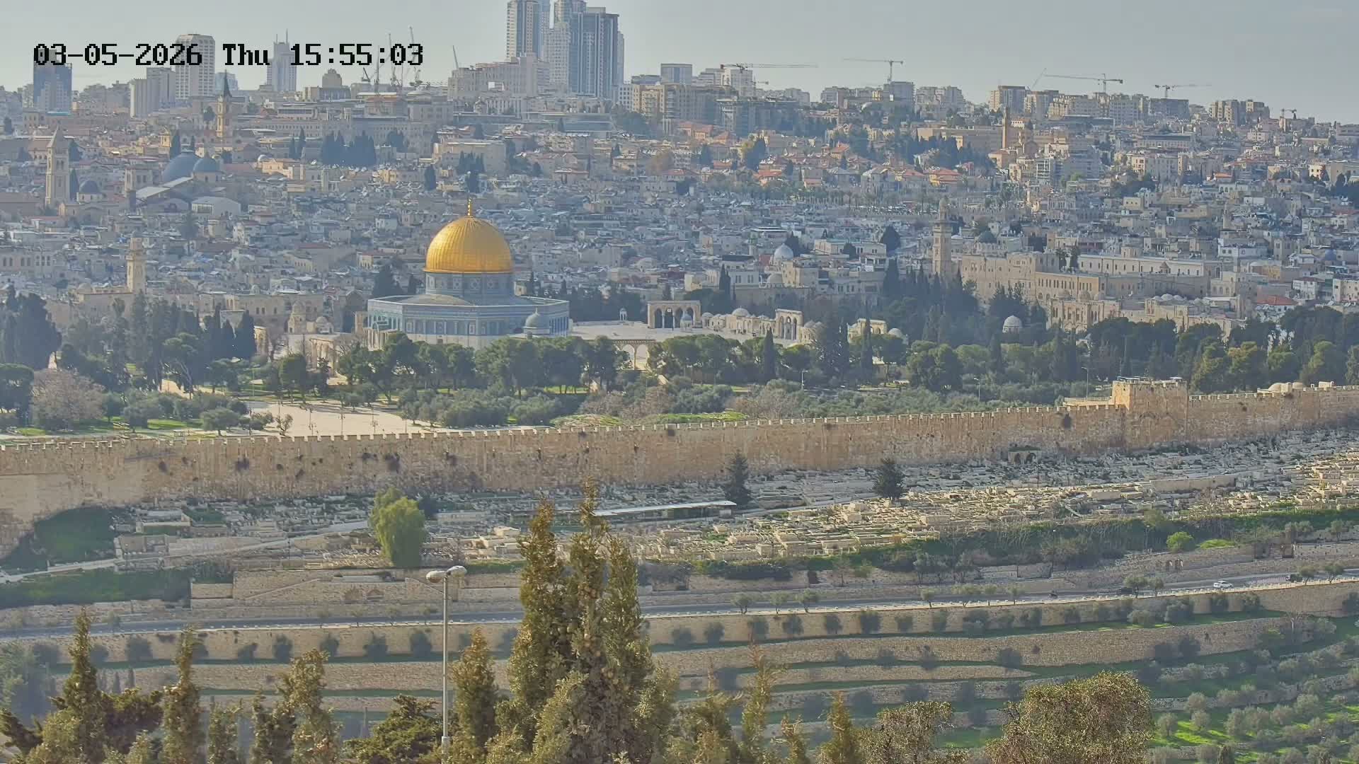 East & West Quds (East & West Jerusalem) &Temple Mount Panaroma Skyline View from Mount of Olives Live Cam - At-Tur, East Quds (East Jerusalem), Palestine