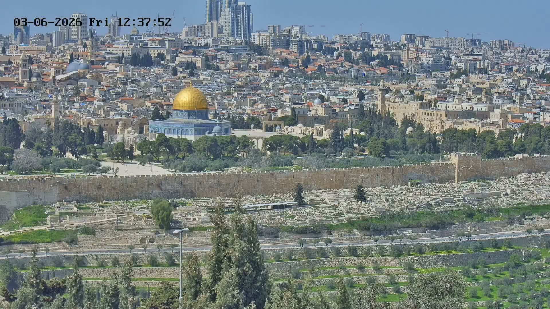 East & West Quds (East & West Jerusalem) &Temple Mount Panaroma Skyline View from Mount of Olives Live Cam - At-Tur, East Quds (East Jerusalem), Palestine