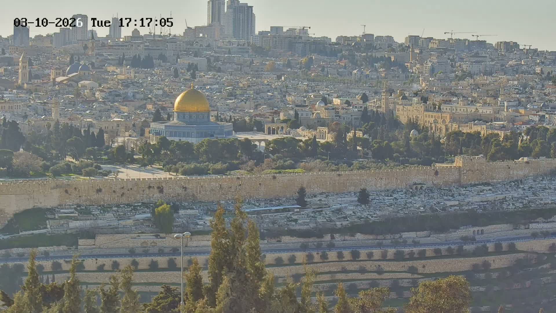 East & West Quds (East & West Jerusalem) &Temple Mount Panaroma Skyline View from Mount of Olives Live Cam - At-Tur, East Quds (East Jerusalem), Palestine