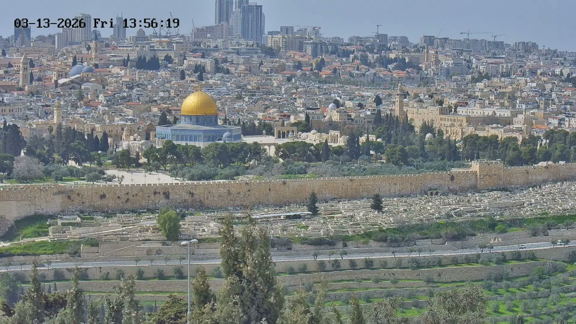 East & West Quds (East & West Jerusalem) &Temple Mount Panaroma Skyline View from Mount of Olives Live Cam - At-Tur, East Quds (East Jerusalem), Palestine