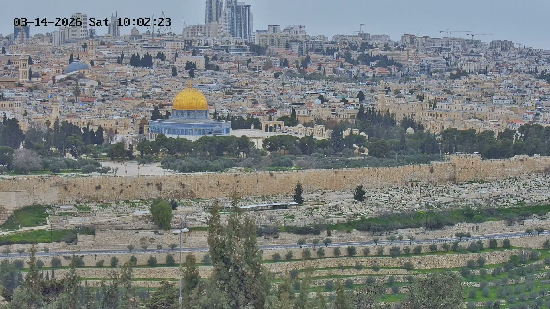 East & West Quds (East & West Jerusalem) &Temple Mount Panaroma Skyline View from Mount of Olives Live Cam - At-Tur, East Quds (East Jerusalem), Palestine