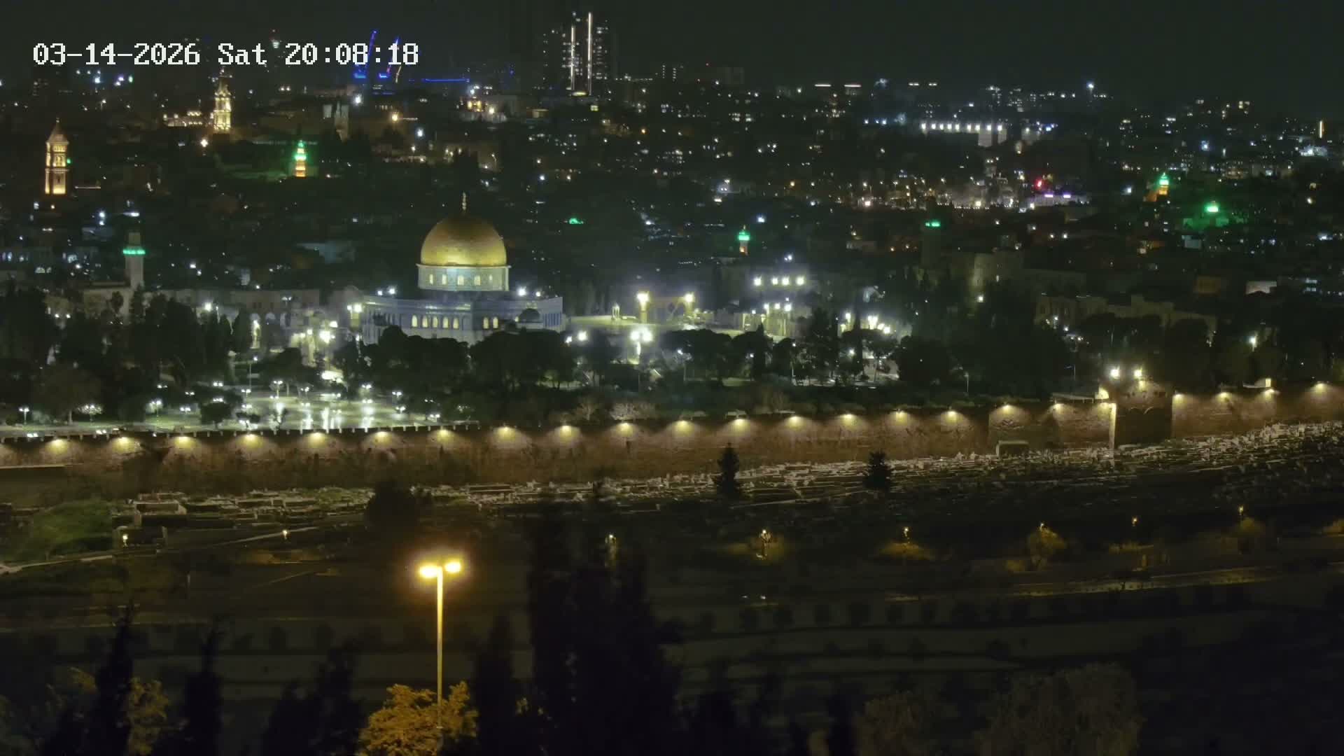 East & West Quds (East & West Jerusalem) &Temple Mount Panaroma Skyline View from Mount of Olives Live Cam - At-Tur, East Quds (East Jerusalem), Palestine