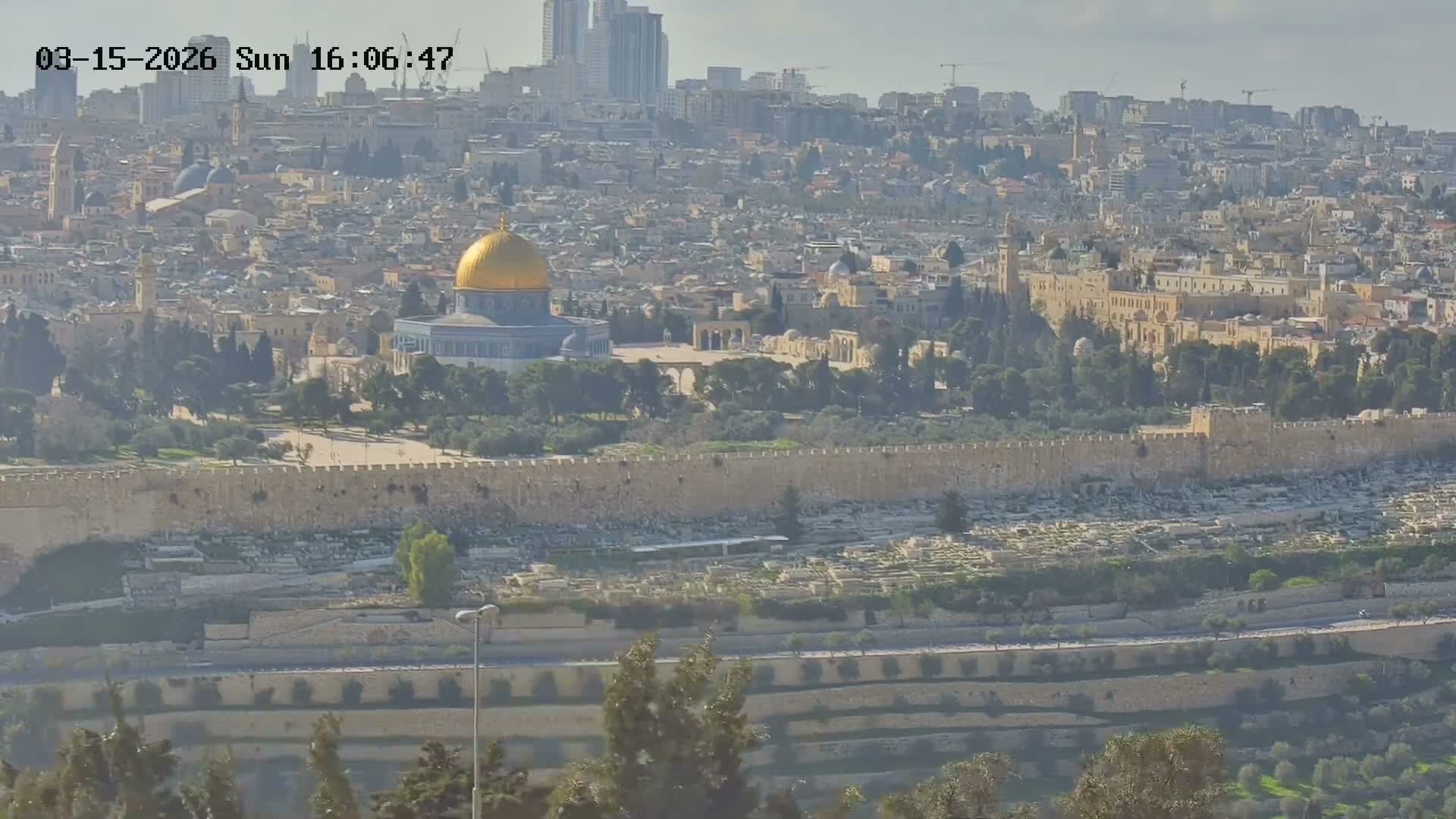 East & West Quds (East & West Jerusalem) &Temple Mount Panaroma Skyline View from Mount of Olives Live Cam - At-Tur, East Quds (East Jerusalem), Palestine