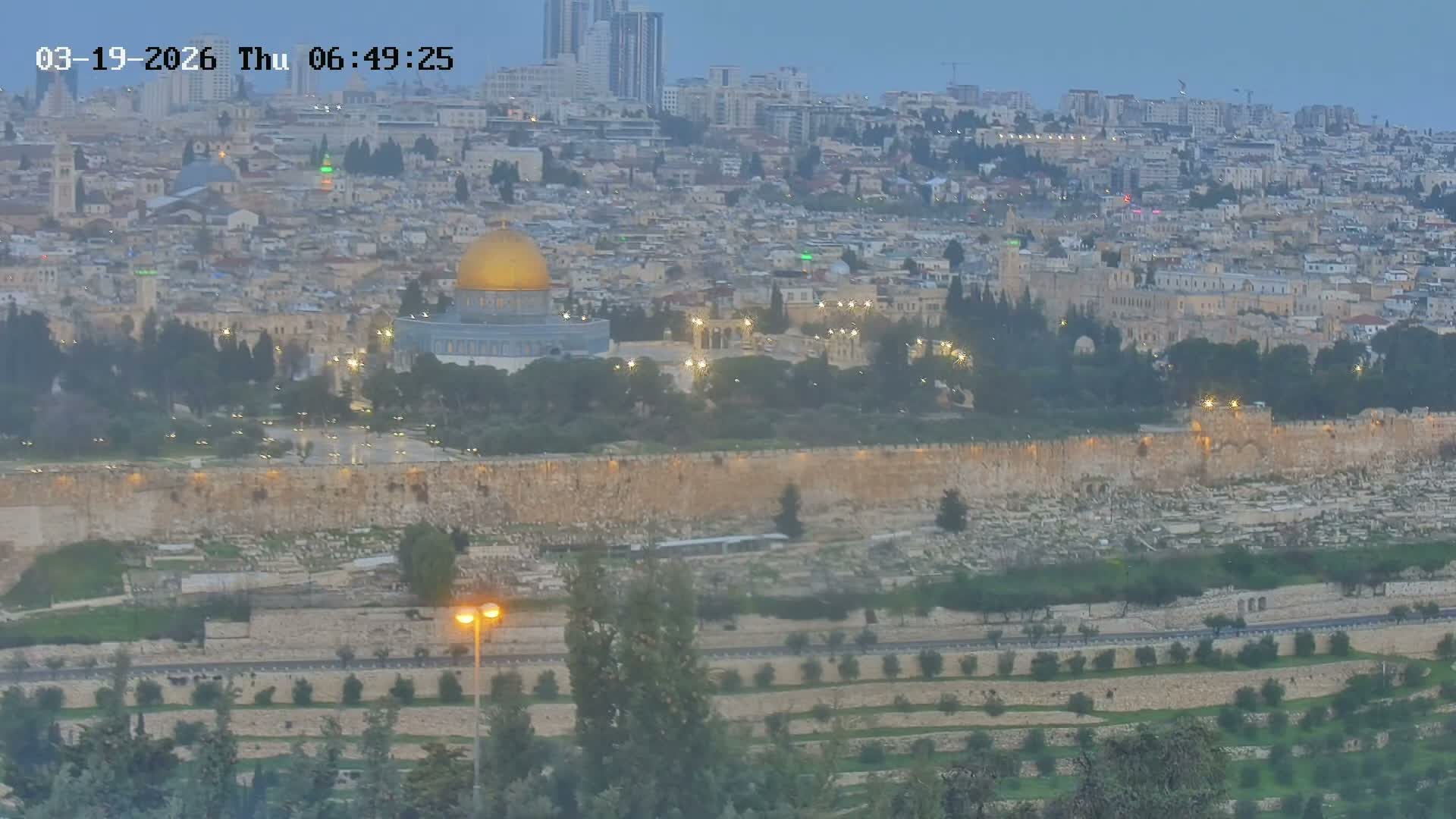 East & West Quds (East & West Jerusalem) &Temple Mount Panaroma Skyline View from Mount of Olives Live Cam - At-Tur, East Quds (East Jerusalem), Palestine